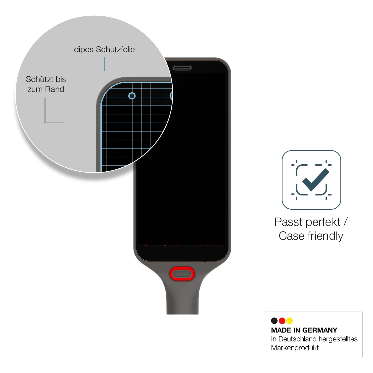 Schutzglasfolie mit optimaler Passform, zur Verwendung mit Hüllen geeignet