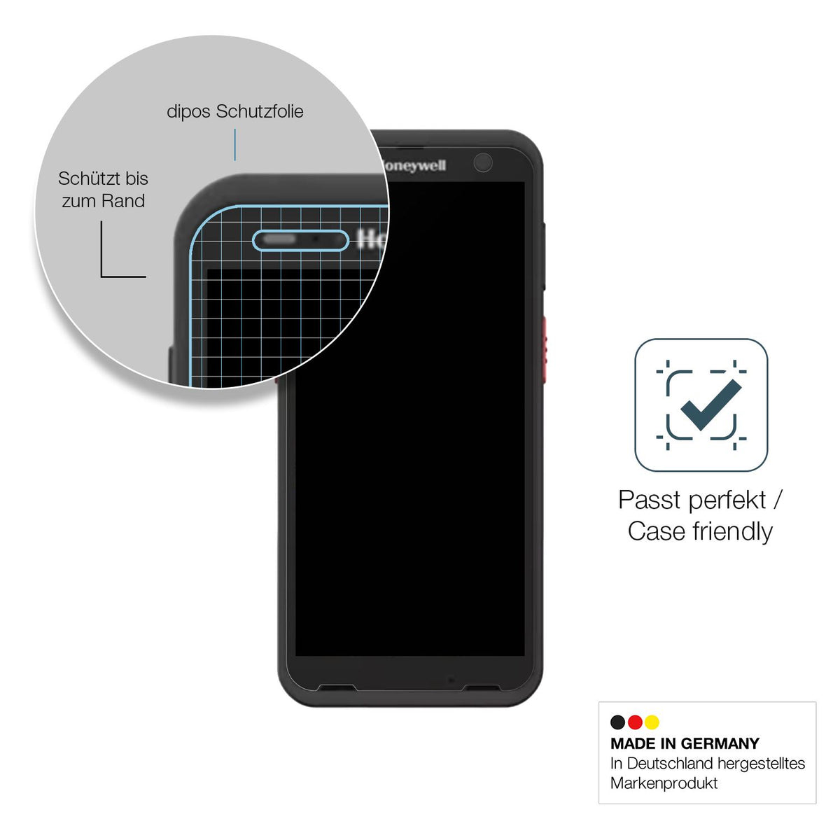 Schutzglasfolie mit optimaler Passform, zur Verwendung mit Hüllen geeignet