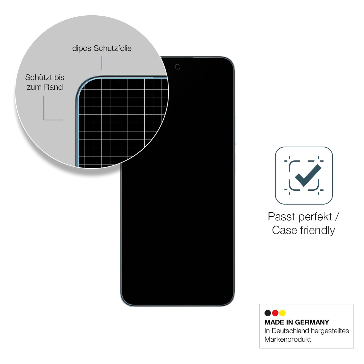 Schutzglasfolie mit optimaler Passform, zur Verwendung mit Hüllen geeignet