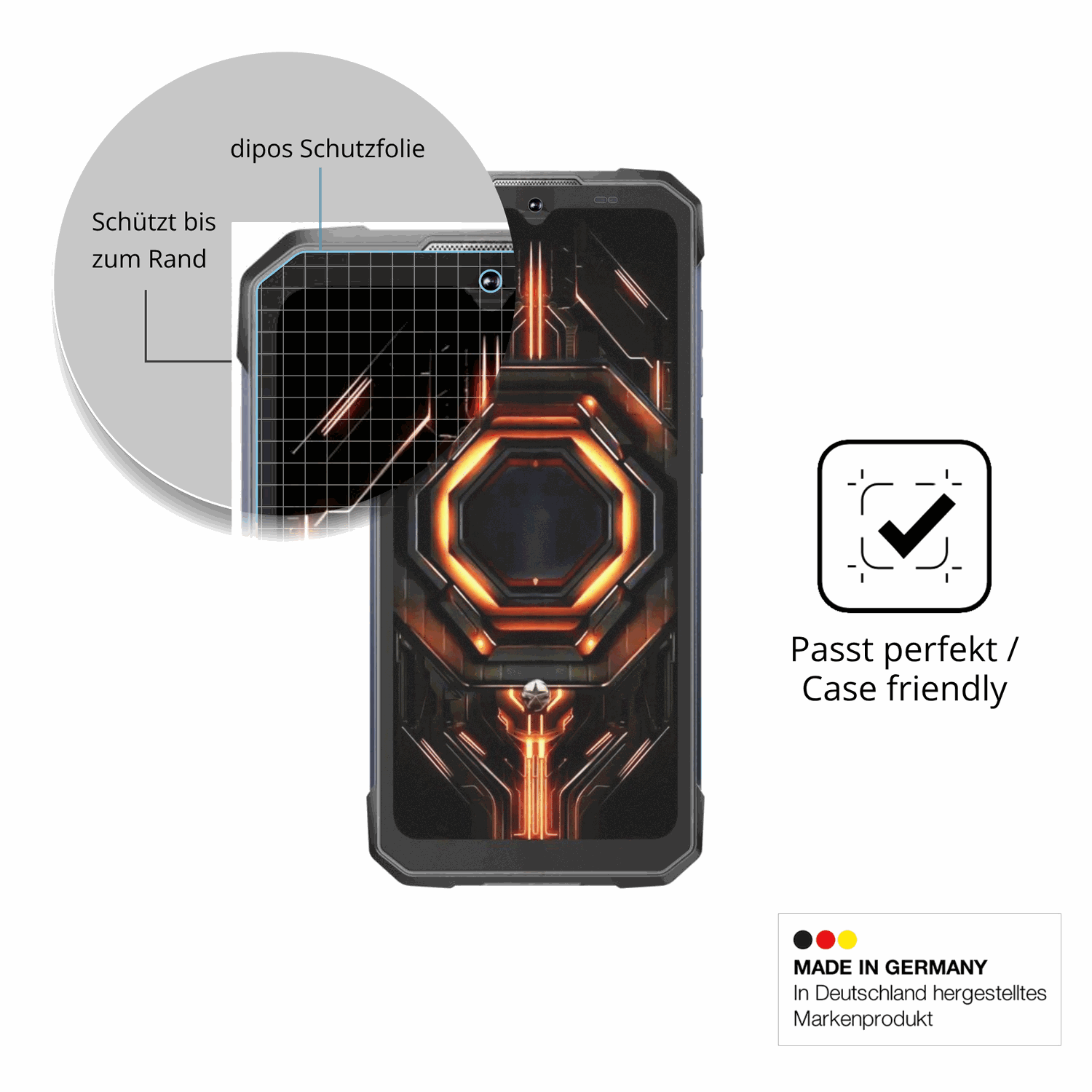 Schutzglasfolie mit optimaler Passform, zur Verwendung mit Hüllen geeignet