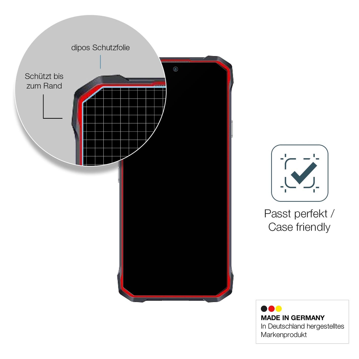 Schutzglasfolie mit optimaler Passform, zur Verwendung mit Hüllen geeignet