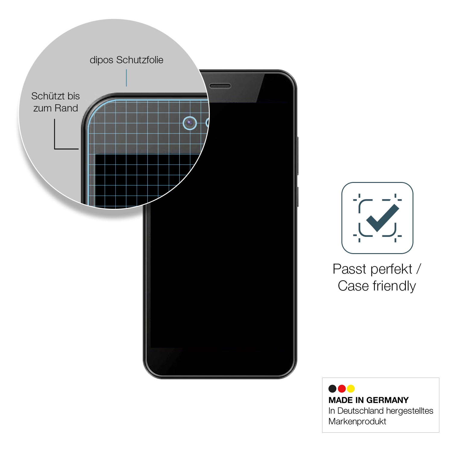 Schutzglasfolie mit optimaler Passform, zur Verwendung mit Hüllen geeignet