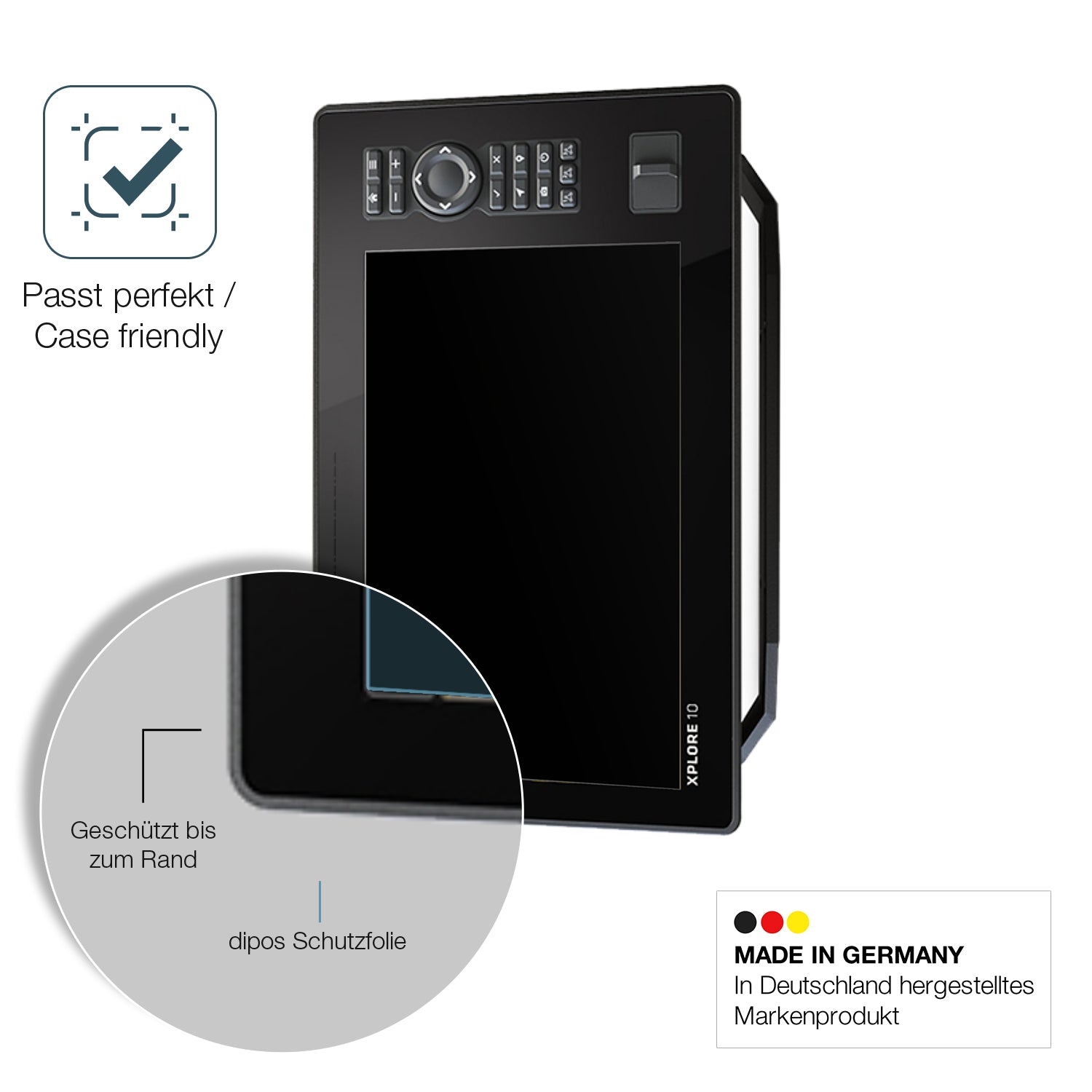 Schutzglasfolie mit optimaler Passform, zur Verwendung mit Hüllen geeignet