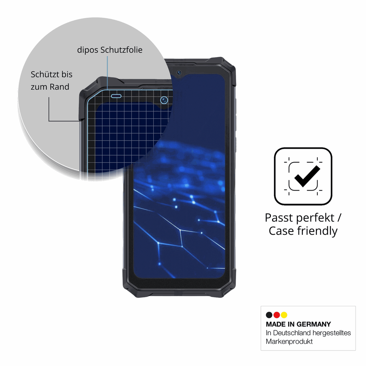 Schutzglasfolie mit optimaler Passform, zur Verwendung mit Hüllen geeignet