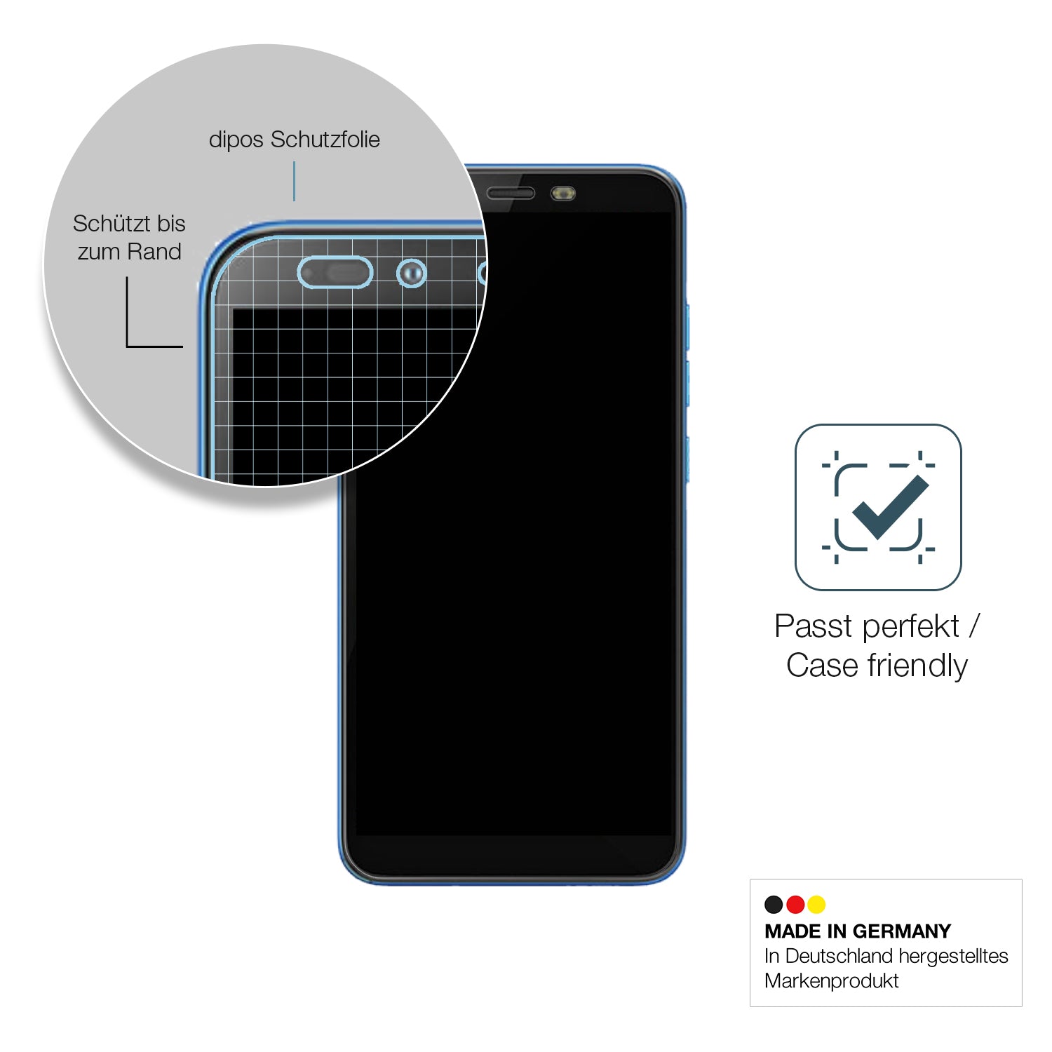Schutzglasfolie mit optimaler Passform, zur Verwendung mit Hüllen geeignet