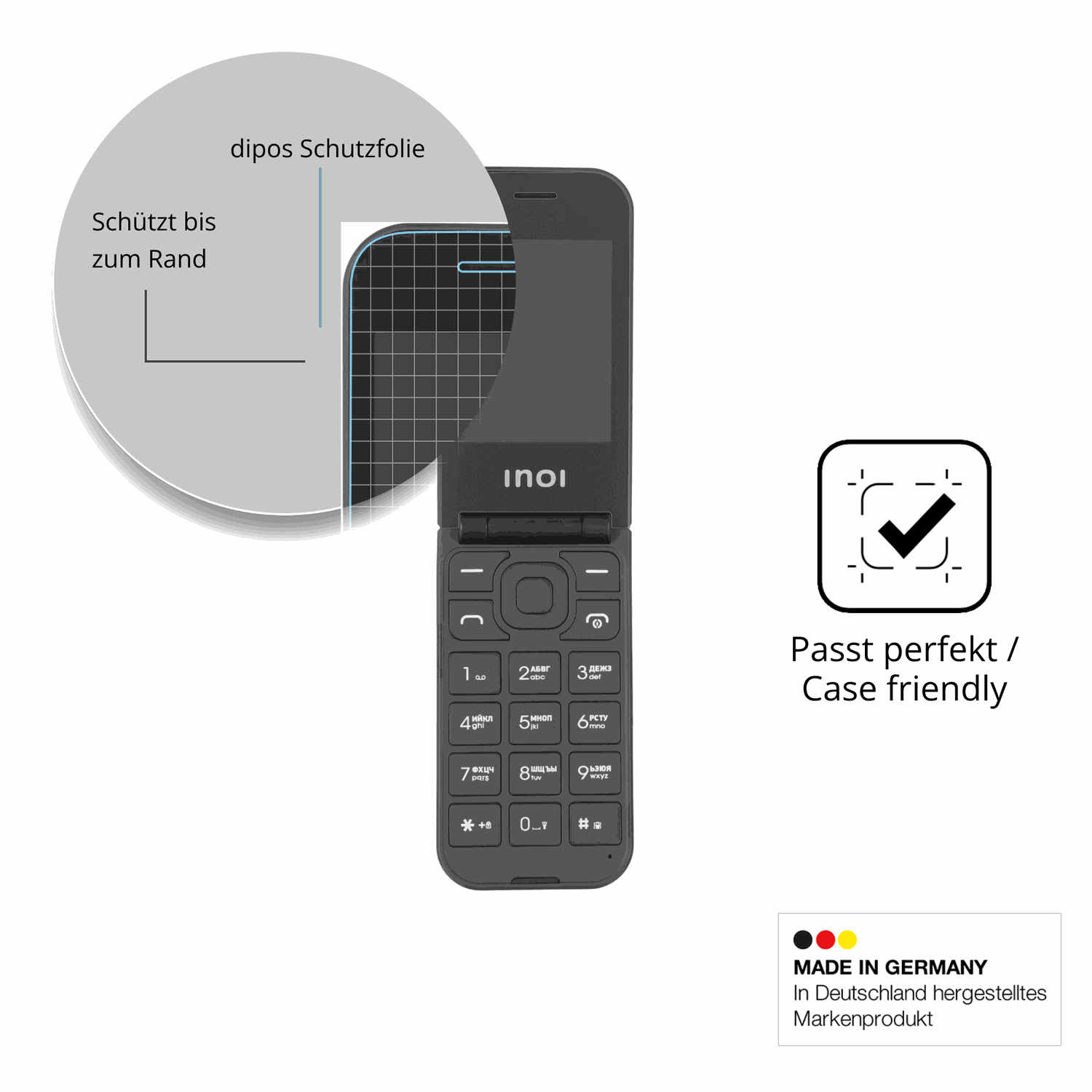 Schutzglasfolie mit optimaler Passform, zur Verwendung mit Hüllen geeignet