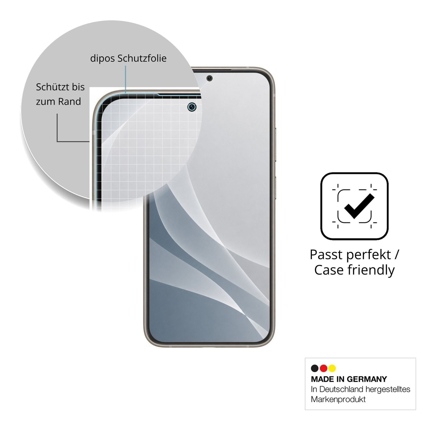 Schutzglasfolie mit optimaler Passform, zur Verwendung mit Hüllen geeignet