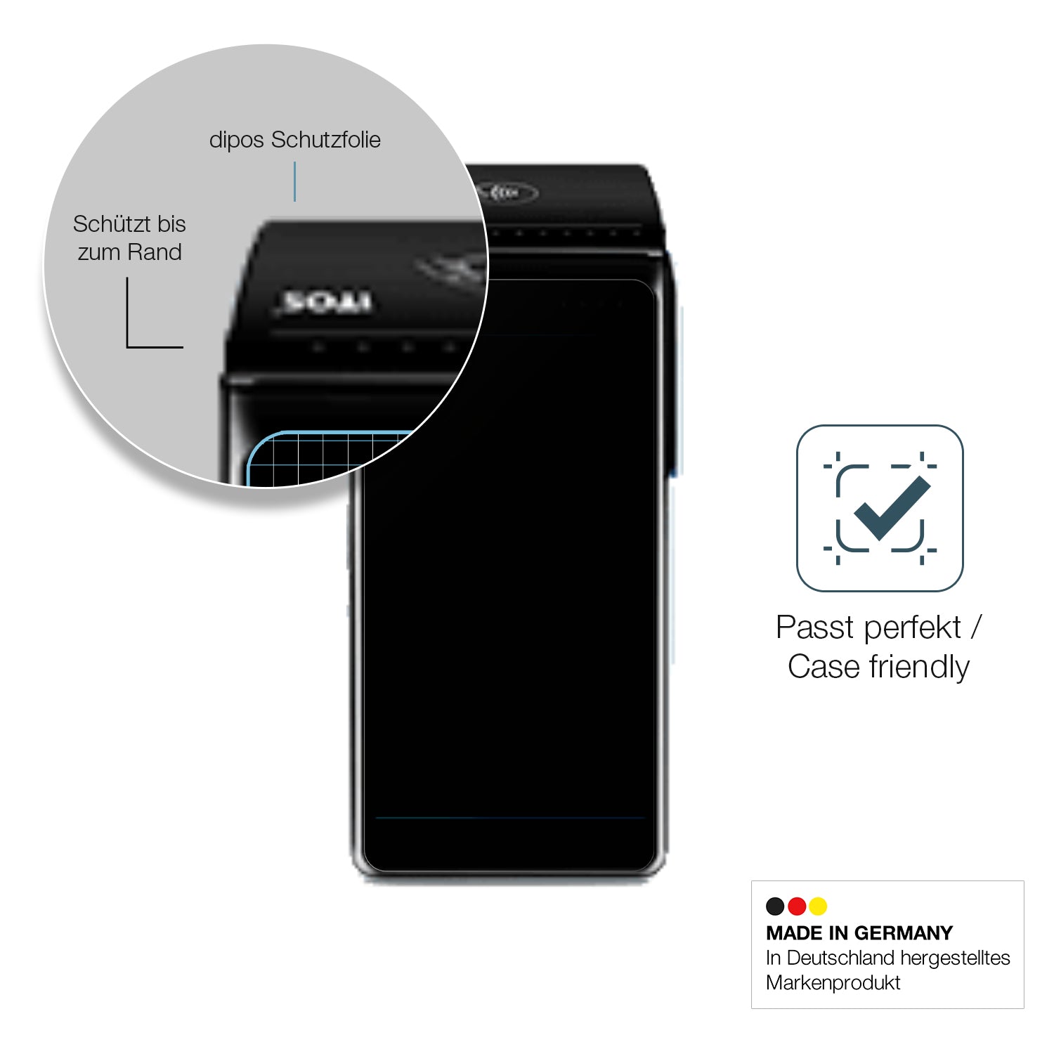 Schutzglasfolie mit optimaler Passform, zur Verwendung mit Hüllen geeignet