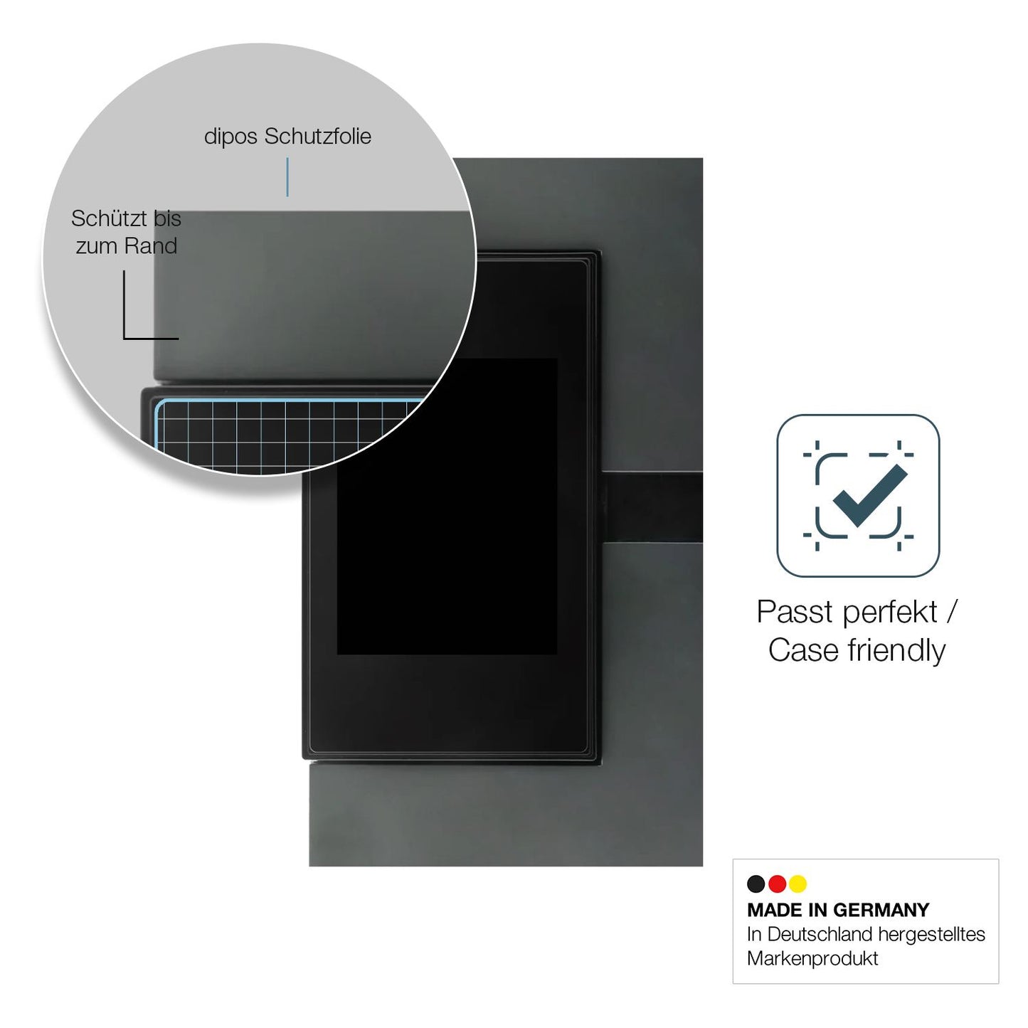 Schutzglasfolie mit optimaler Passform, zur Verwendung mit Hüllen geeignet