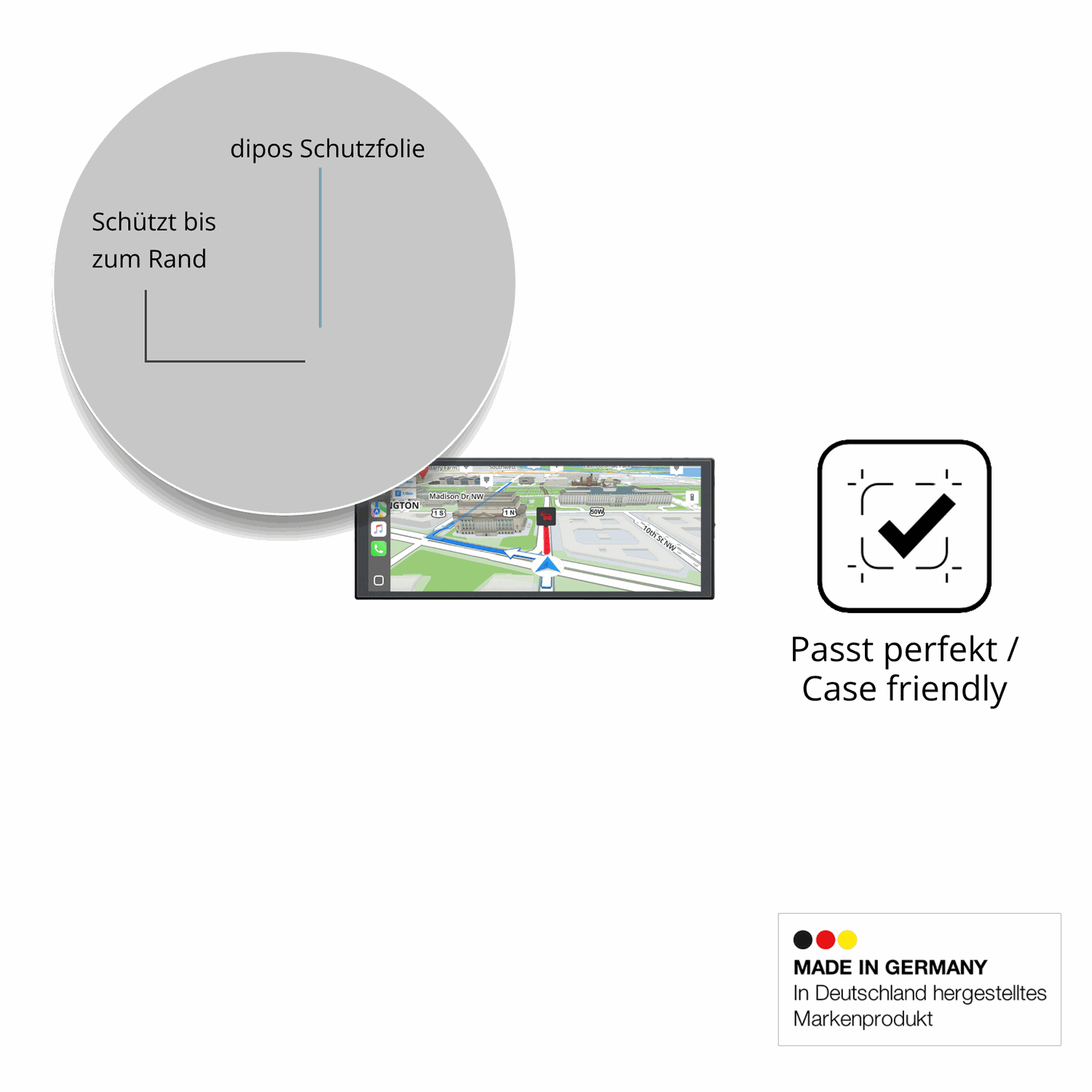 Schutzglasfolie mit optimaler Passform, zur Verwendung mit Hüllen geeignet