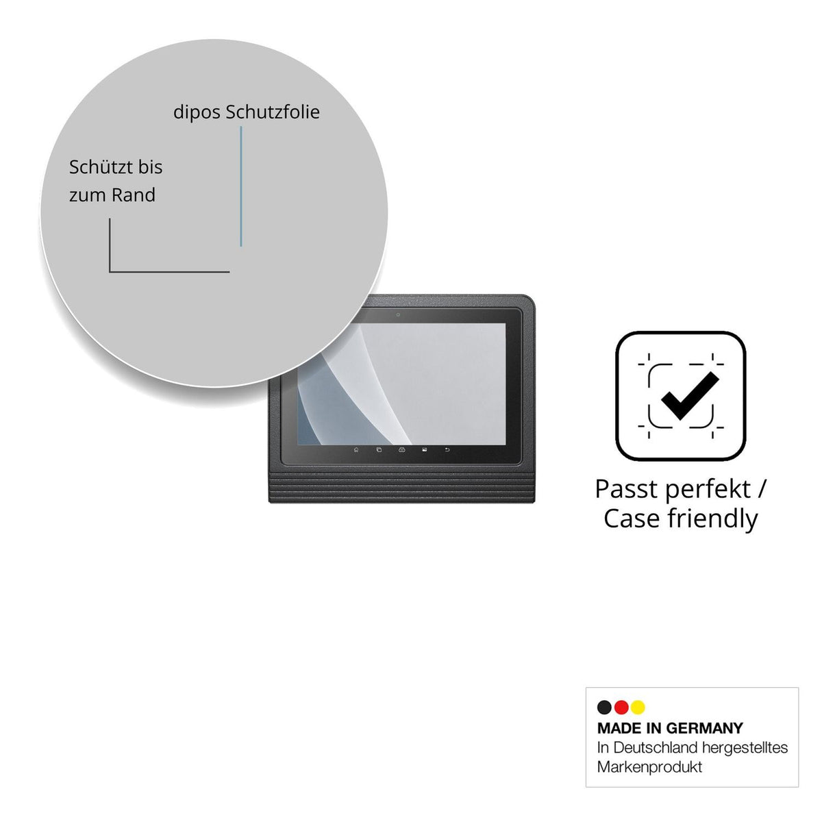 Schutzglasfolie mit optimaler Passform, zur Verwendung mit Hüllen geeignet