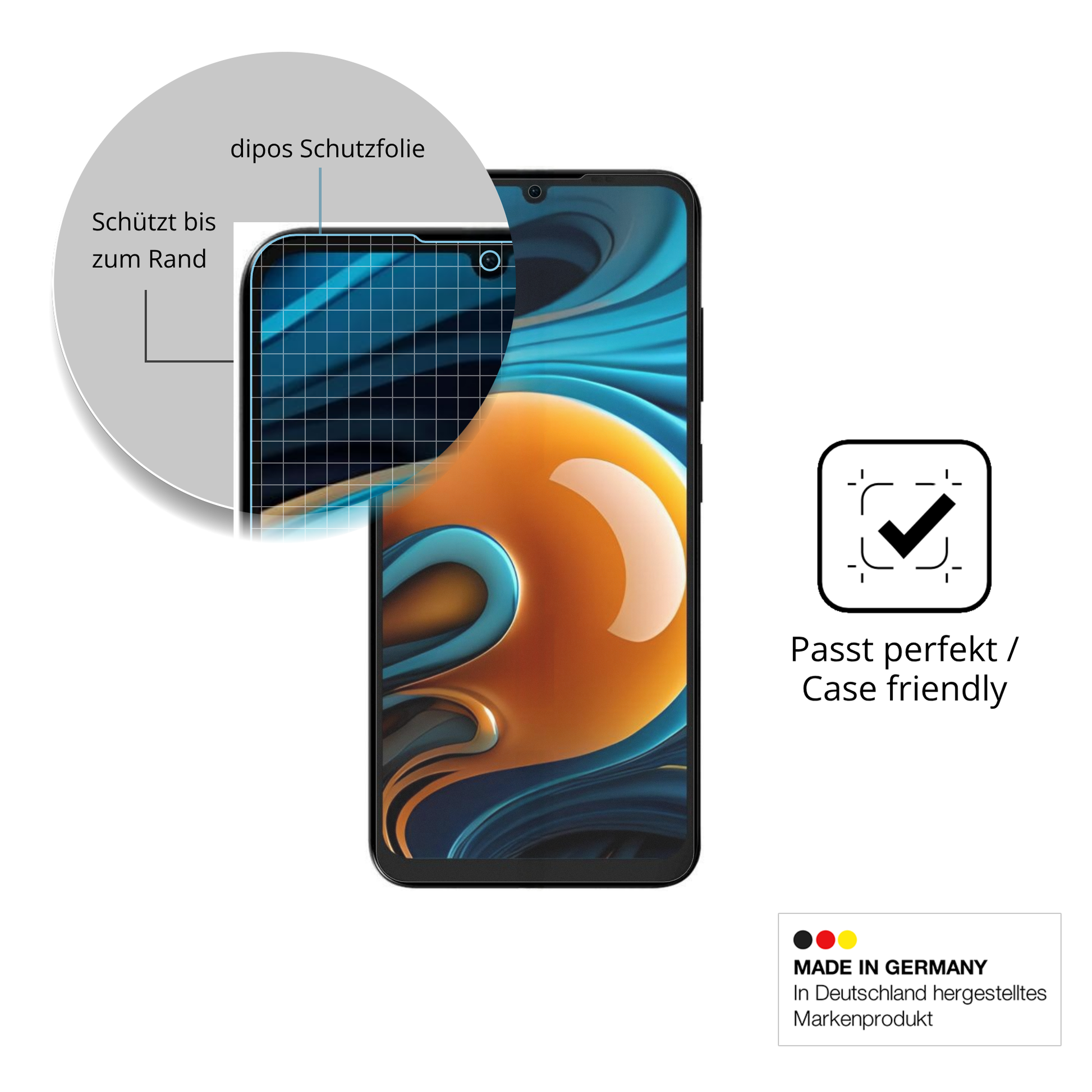 Schutzglasfolie mit optimaler Passform, zur Verwendung mit Hüllen geeignet