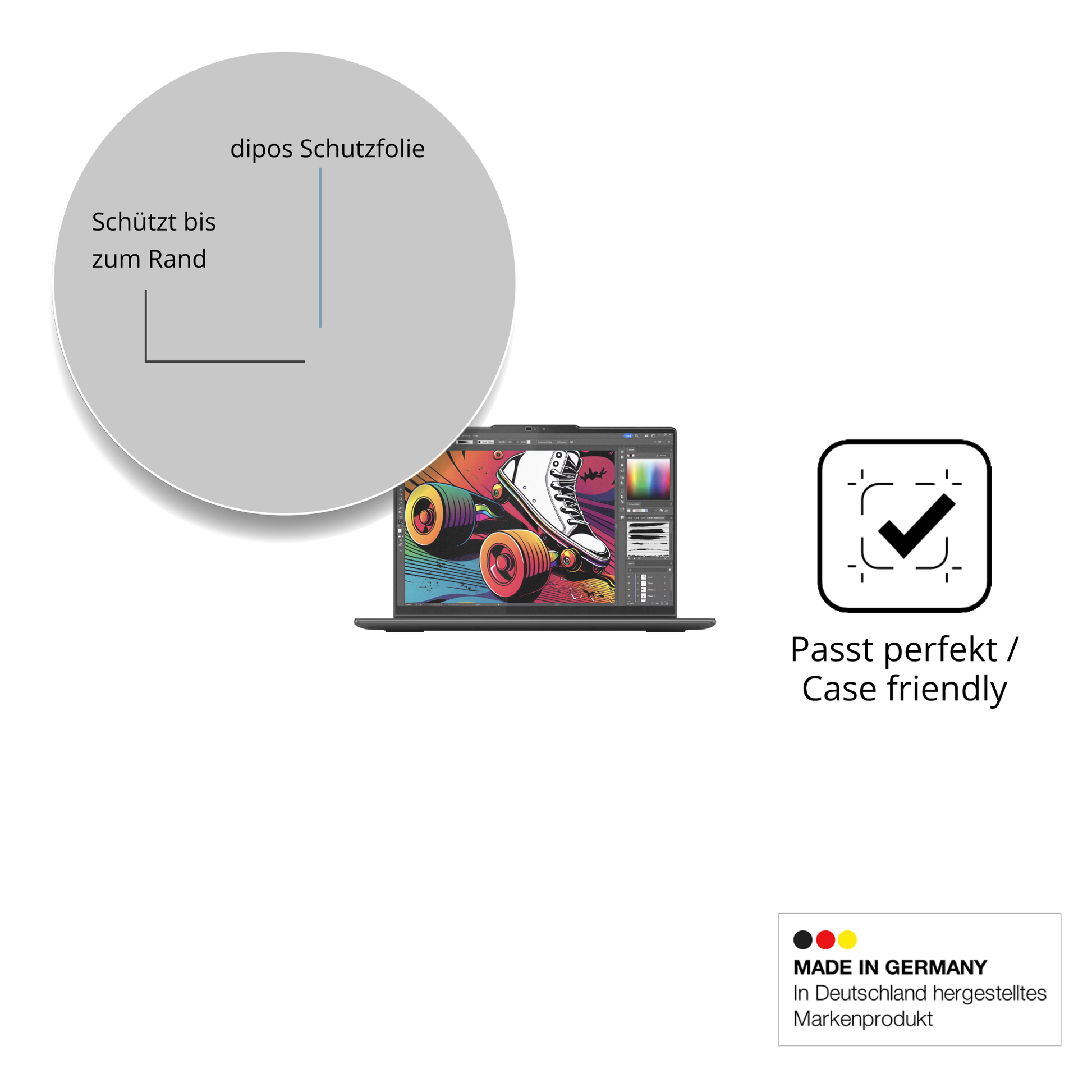 Schutzglasfolie mit optimaler Passform, zur Verwendung mit Hüllen geeignet