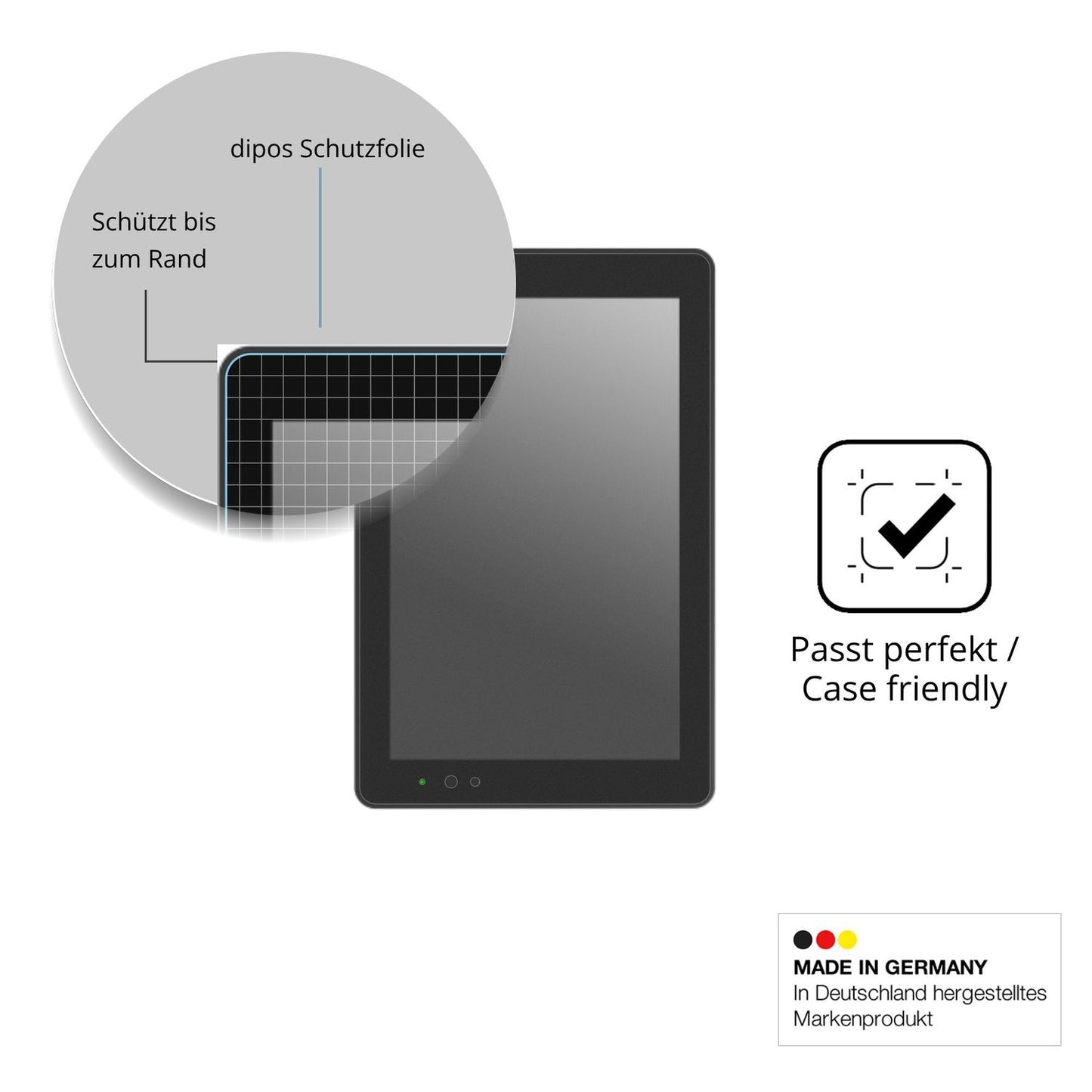 Schutzglasfolie mit optimaler Passform, zur Verwendung mit Hüllen geeignet