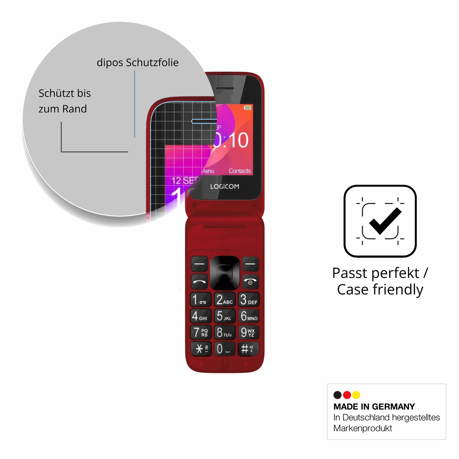 Schutzglasfolie mit optimaler Passform, zur Verwendung mit Hüllen geeignet