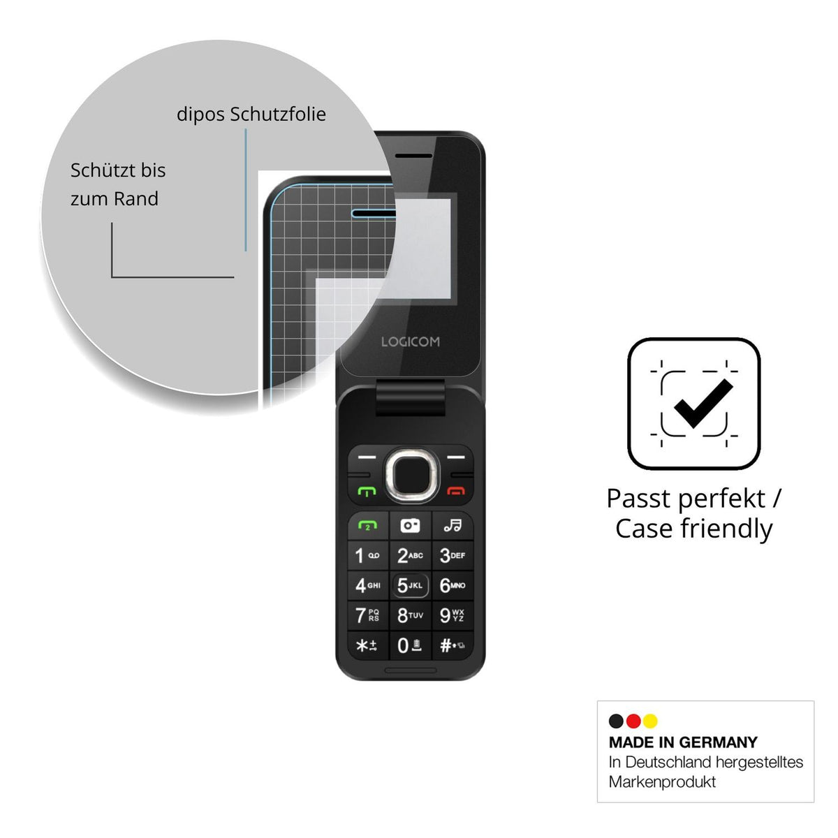 Schutzglasfolie mit optimaler Passform, zur Verwendung mit Hüllen geeignet