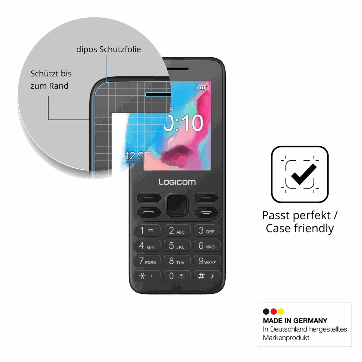 Schutzglasfolie mit optimaler Passform, zur Verwendung mit Hüllen geeignet