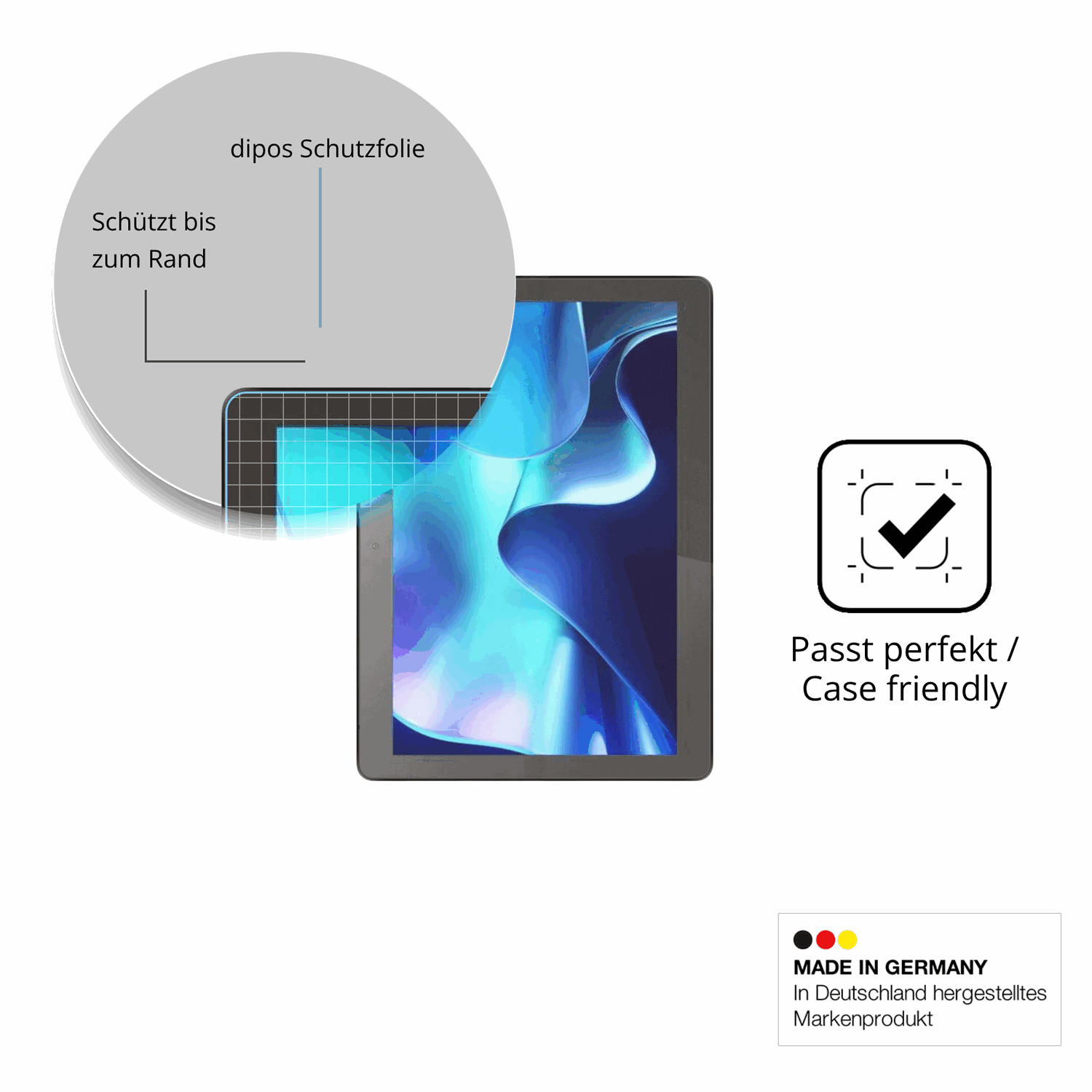 Schutzglasfolie mit optimaler Passform, zur Verwendung mit Hüllen geeignet