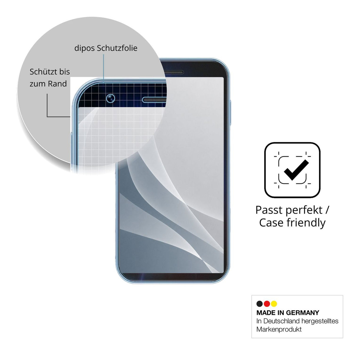 Schutzglasfolie mit optimaler Passform, zur Verwendung mit Hüllen geeignet