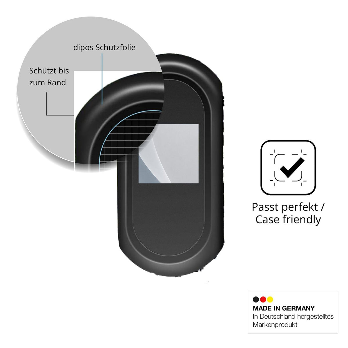 Schutzglasfolie mit optimaler Passform, zur Verwendung mit Hüllen geeignet