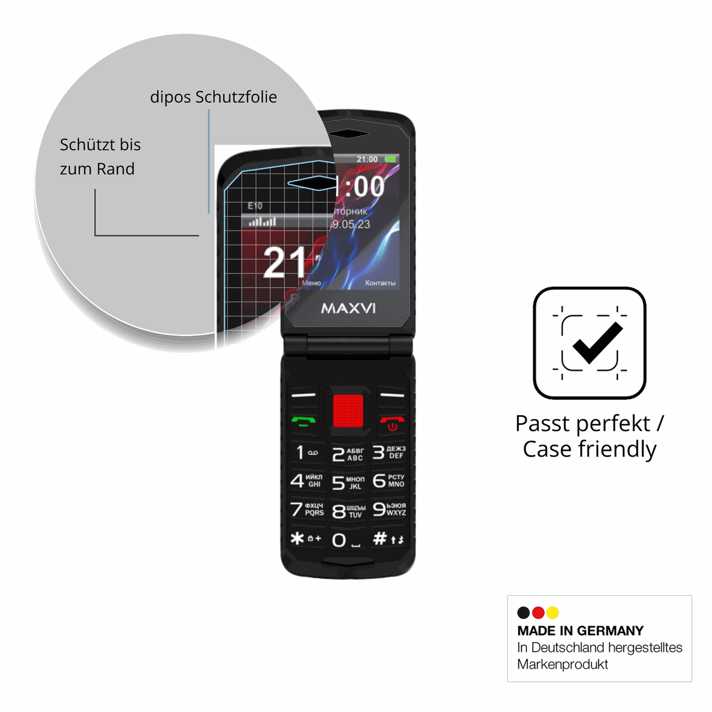 Schutzglasfolie mit optimaler Passform, zur Verwendung mit Hüllen geeignet