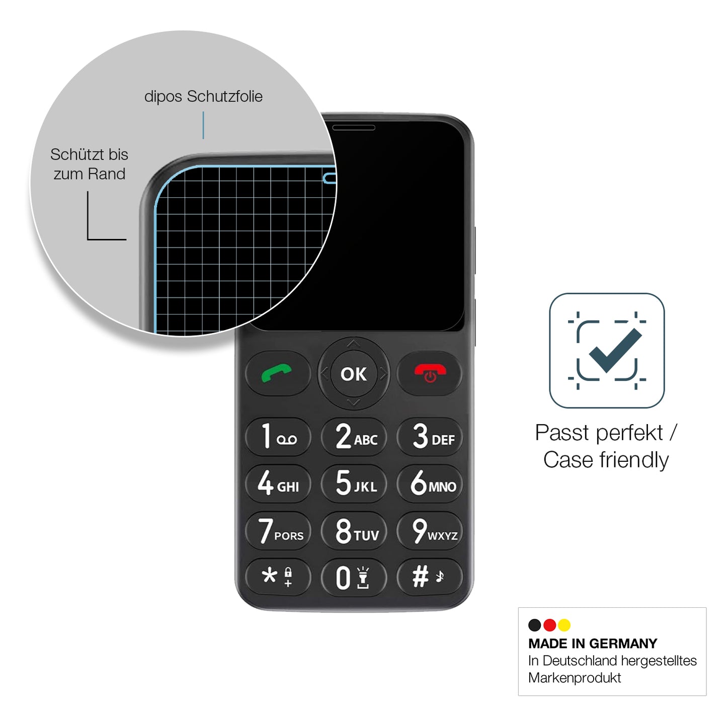 Schutzglasfolie mit optimaler Passform, zur Verwendung mit Hüllen geeignet
