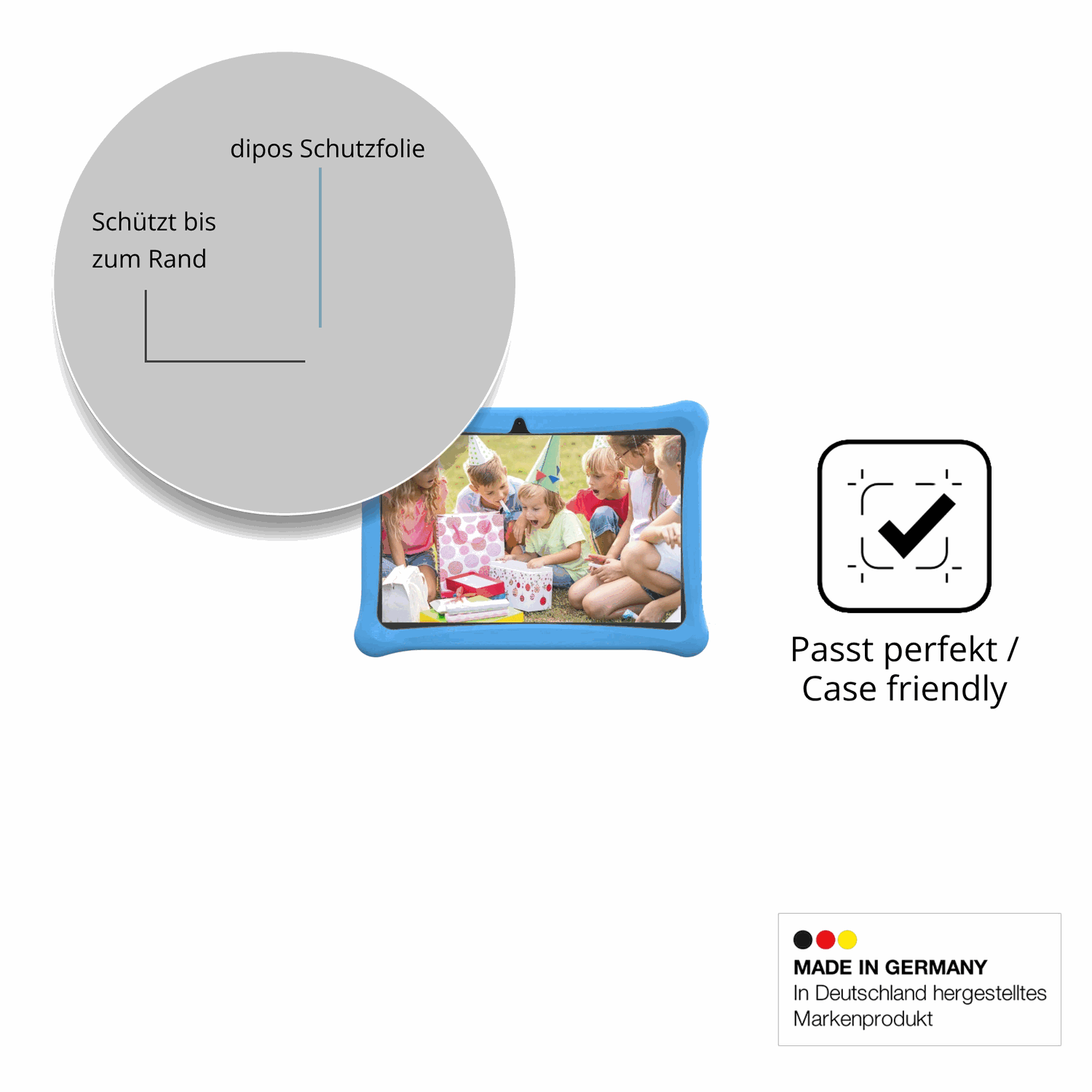 Schutzglasfolie mit optimaler Passform, zur Verwendung mit Hüllen geeignet