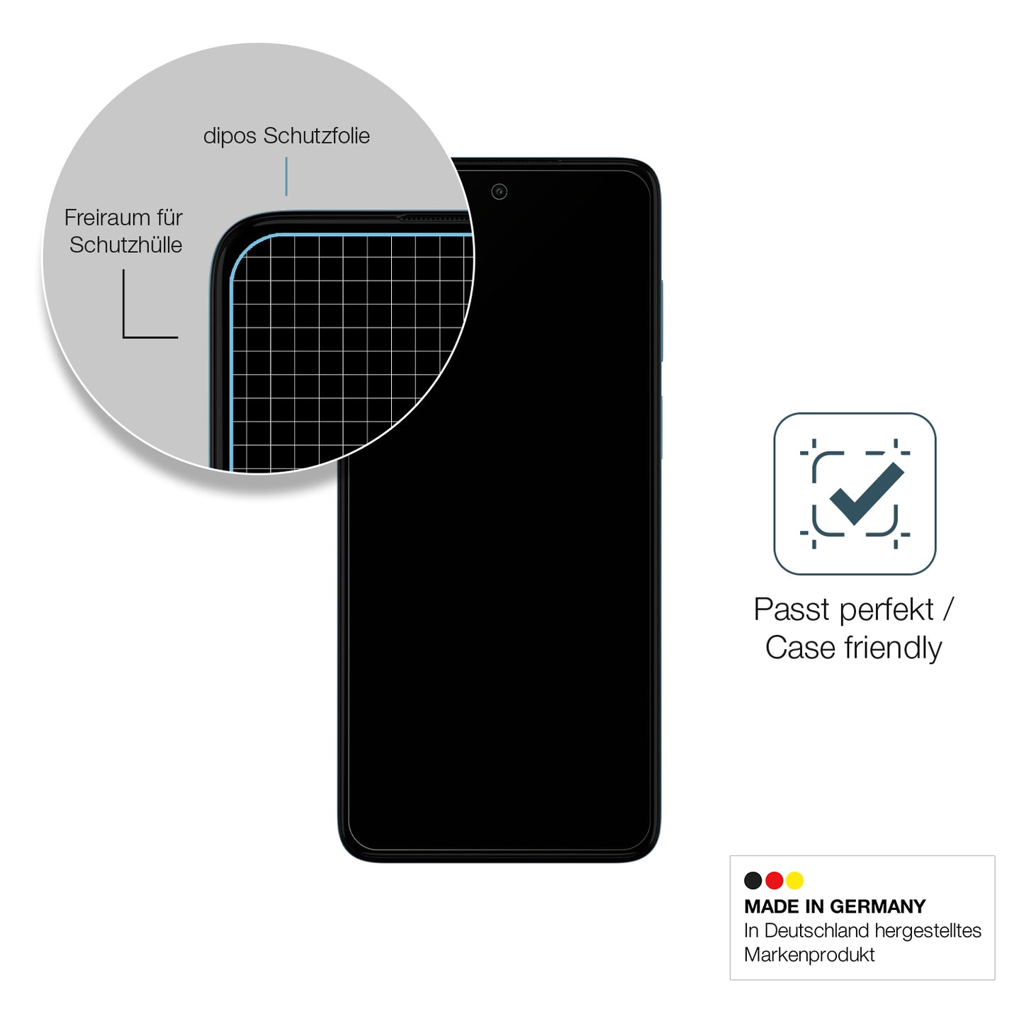 Schutzglasfolie mit optimaler Passform, zur Verwendung mit Hüllen geeignet