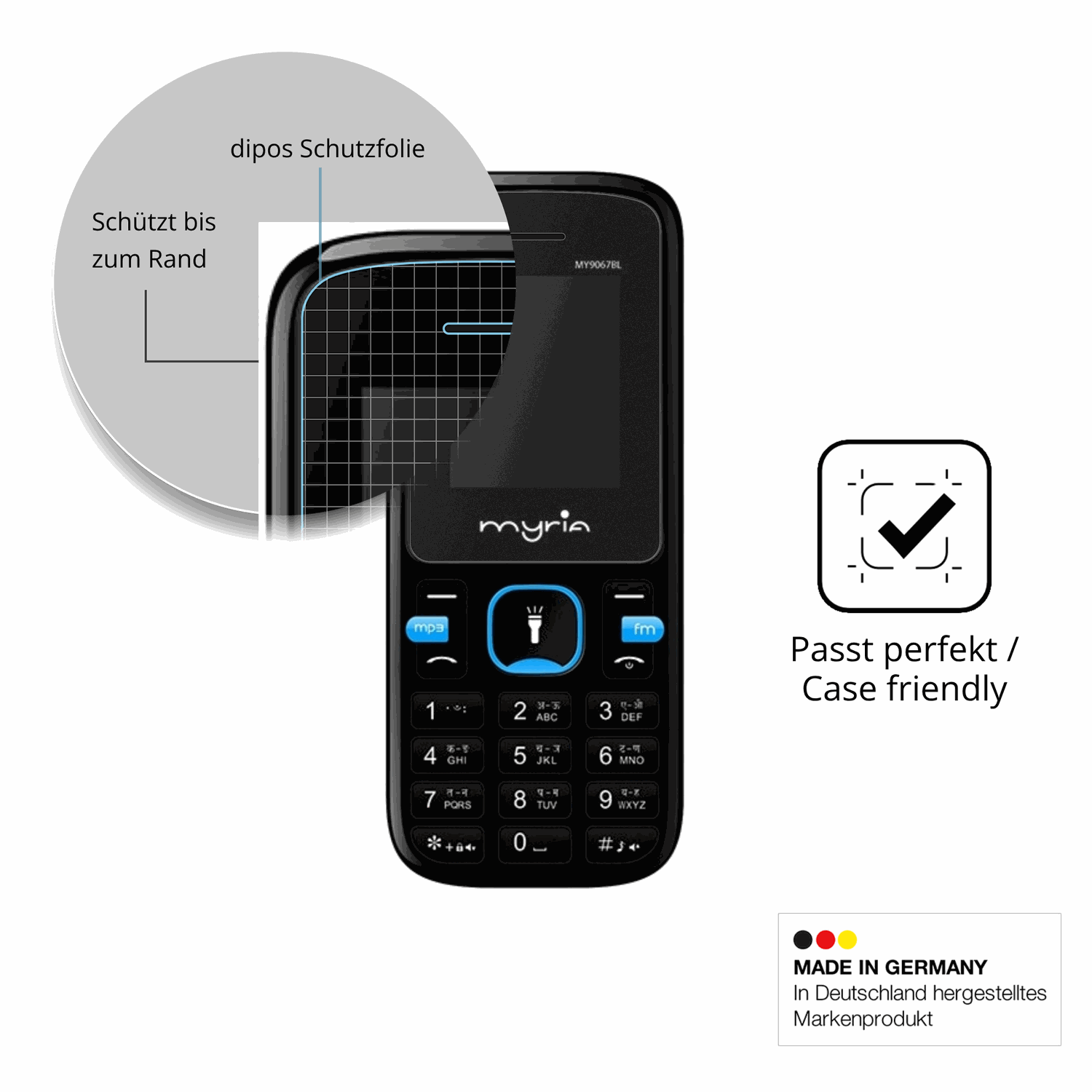 Schutzglasfolie mit optimaler Passform, zur Verwendung mit Hüllen geeignet