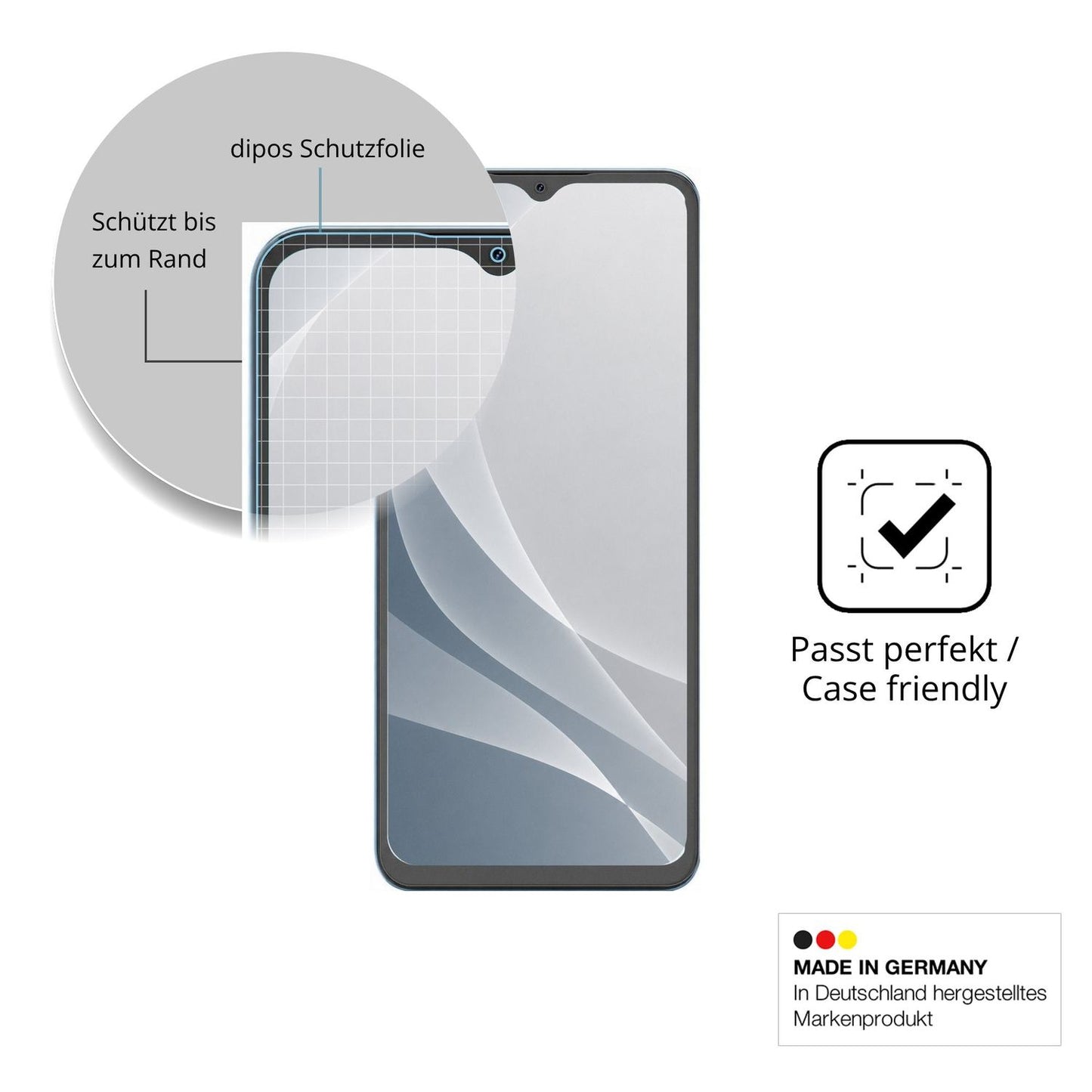 Schutzglasfolie mit optimaler Passform, zur Verwendung mit Hüllen geeignet