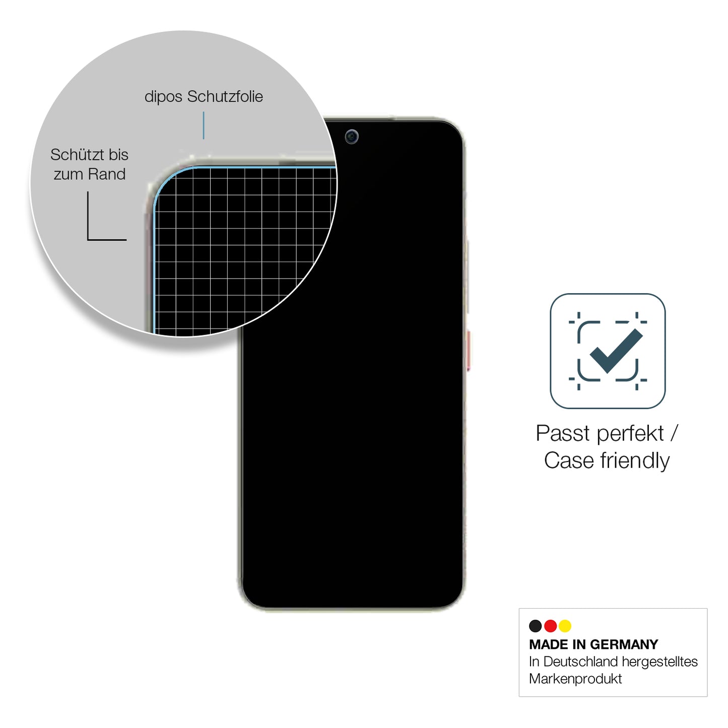 Schutzglasfolie mit optimaler Passform, zur Verwendung mit Hüllen geeignet