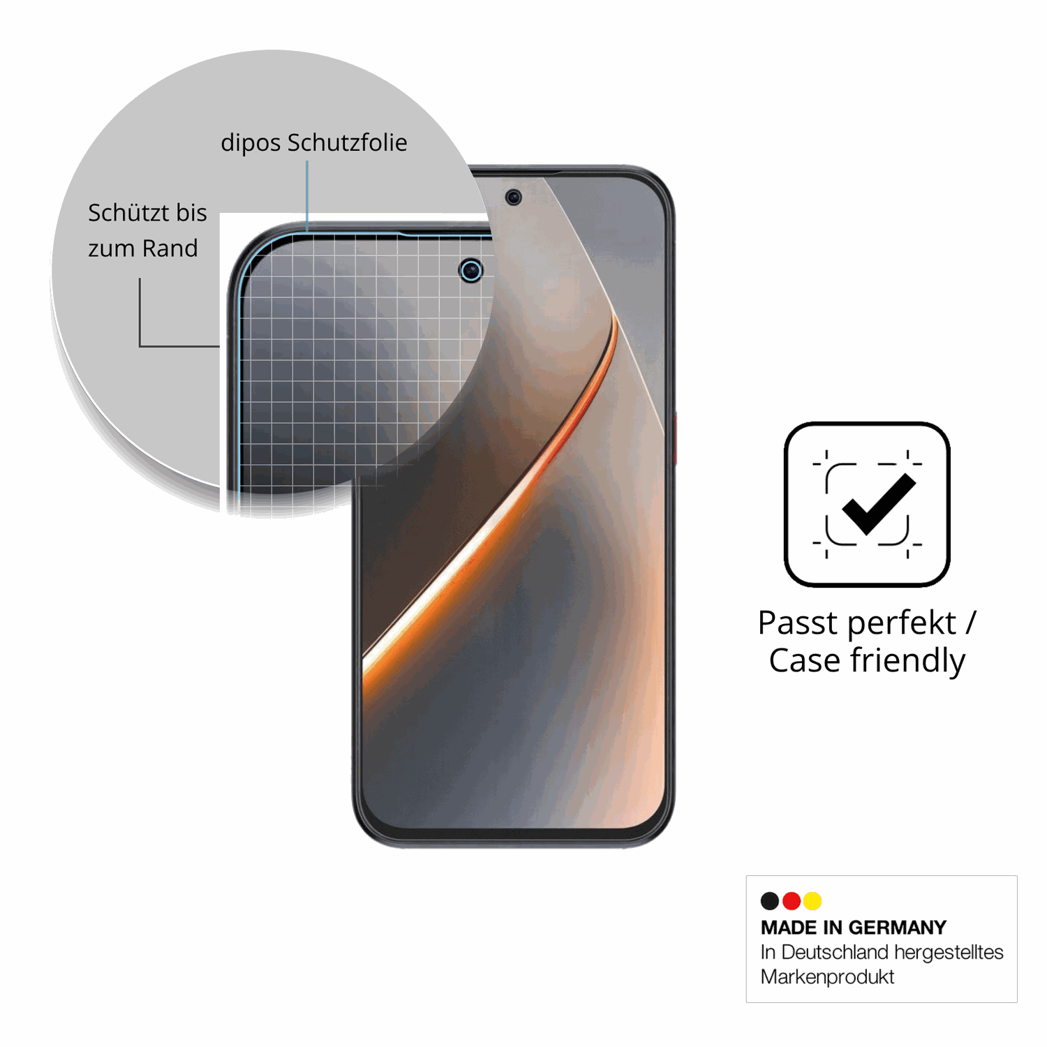 Schutzglasfolie mit optimaler Passform, zur Verwendung mit Hüllen geeignet