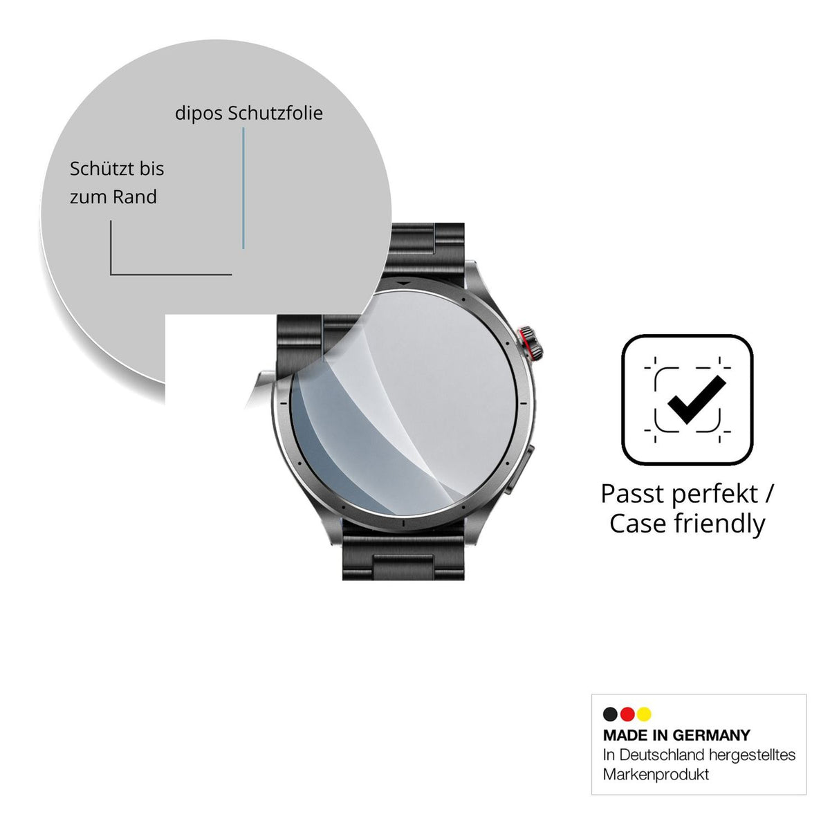 Schutzglasfolie mit optimaler Passform, zur Verwendung mit Hüllen geeignet