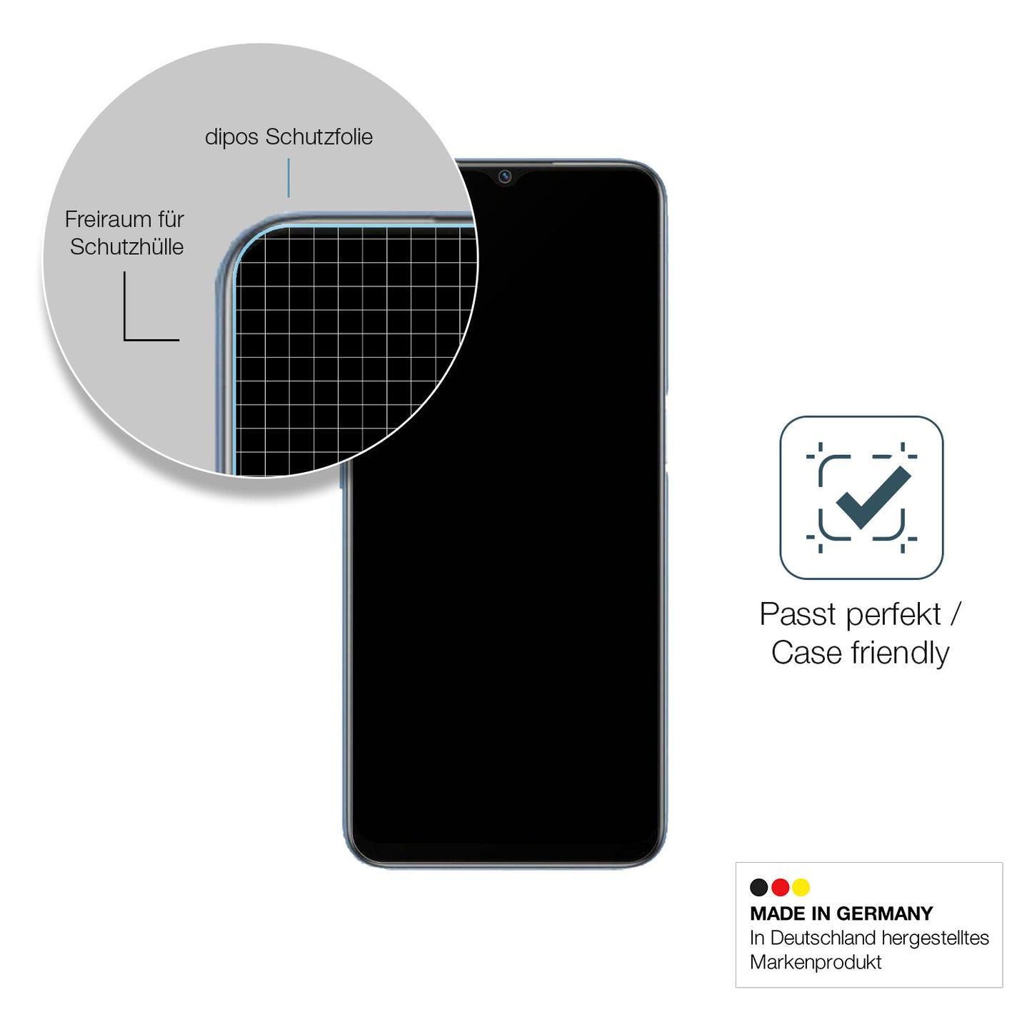 Schutzglasfolie mit optimaler Passform, zur Verwendung mit Hüllen geeignet