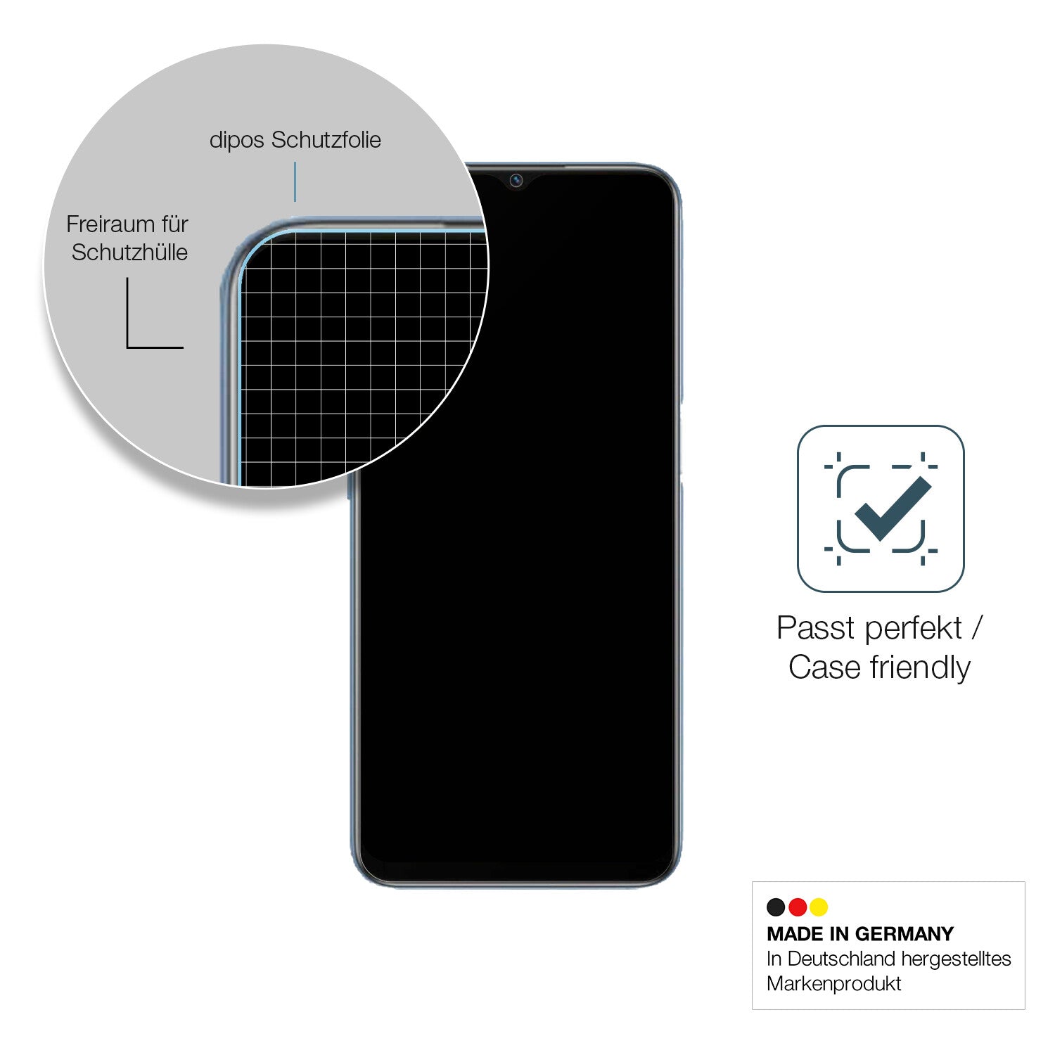 Schutzglasfolie mit optimaler Passform, zur Verwendung mit Hüllen geeignet