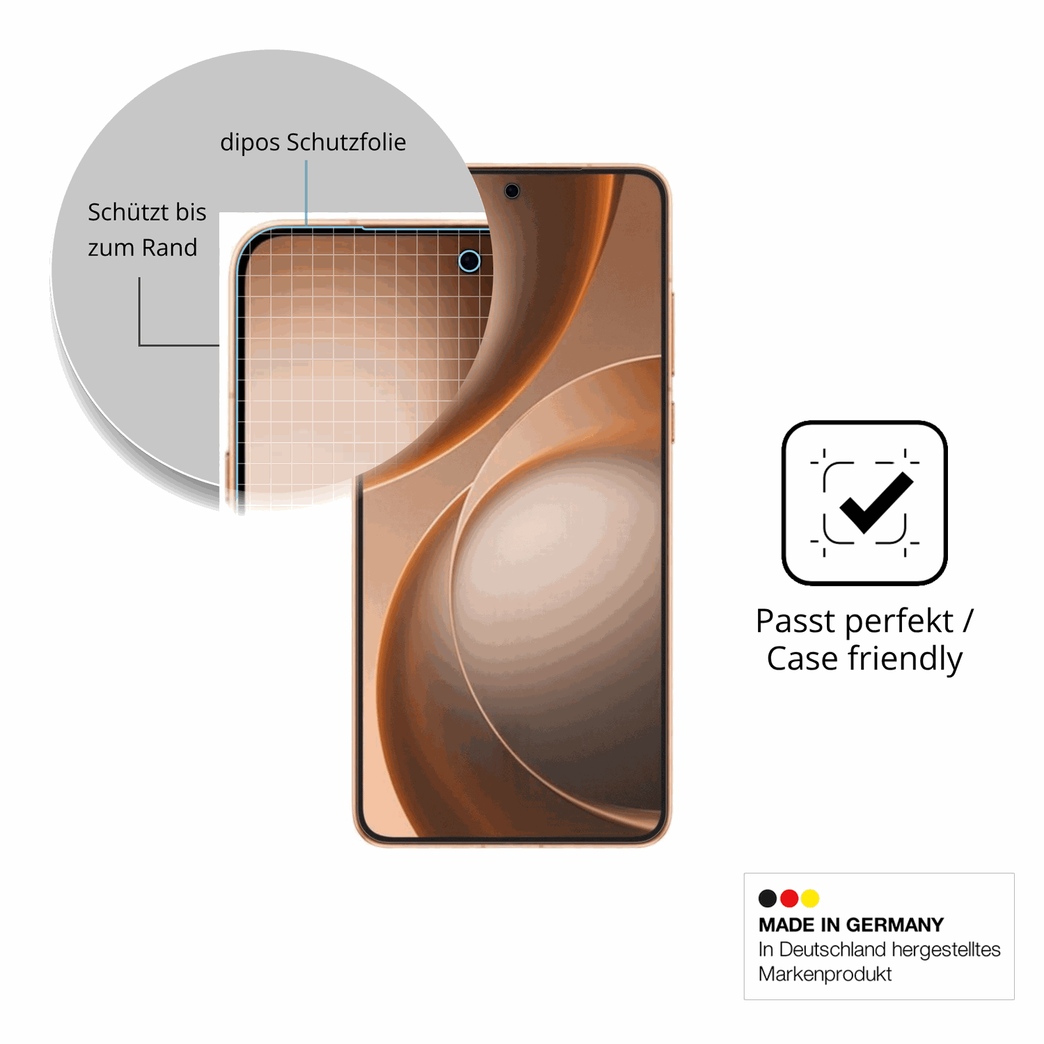 Schutzglasfolie mit optimaler Passform, zur Verwendung mit Hüllen geeignet