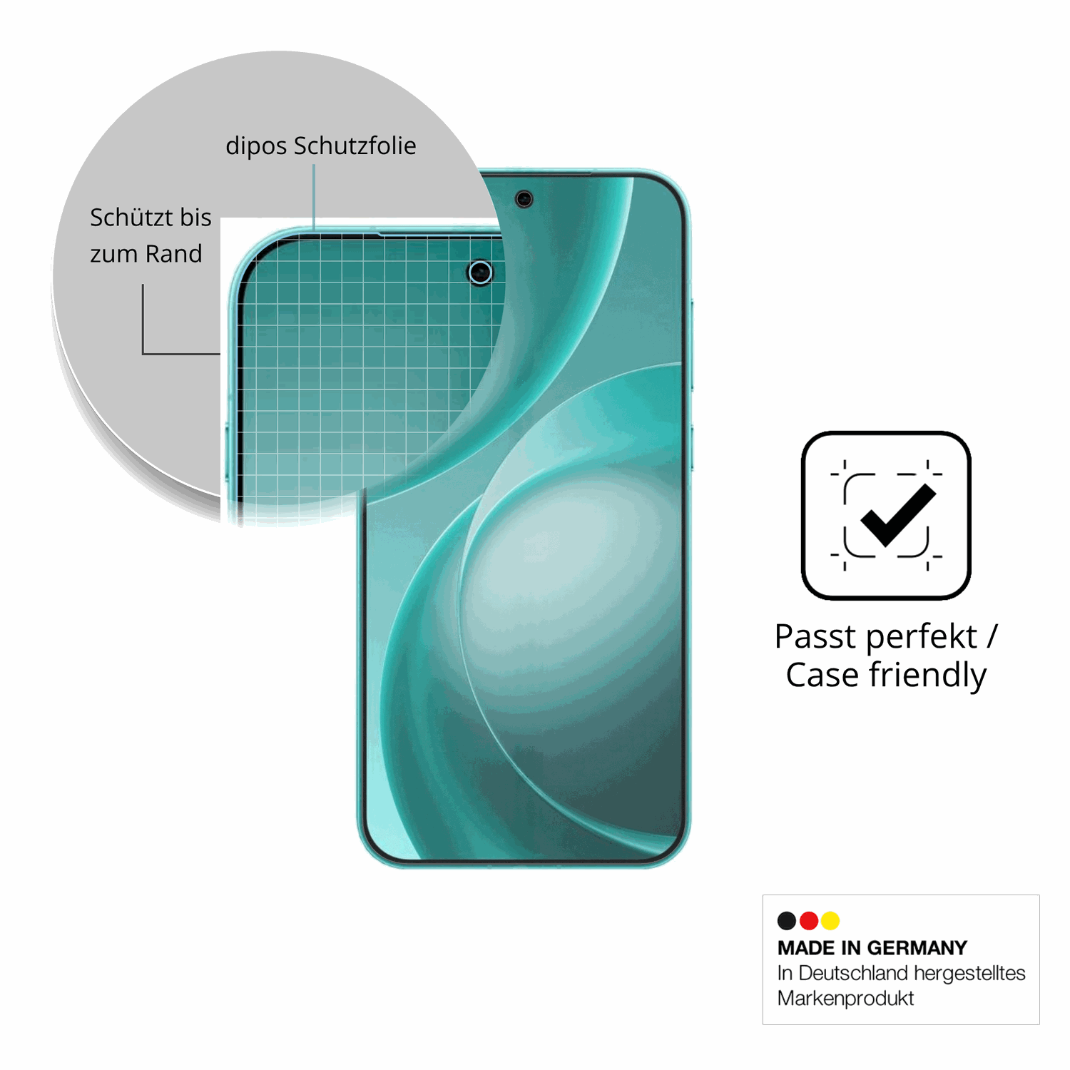 Schutzglasfolie mit optimaler Passform, zur Verwendung mit Hüllen geeignet