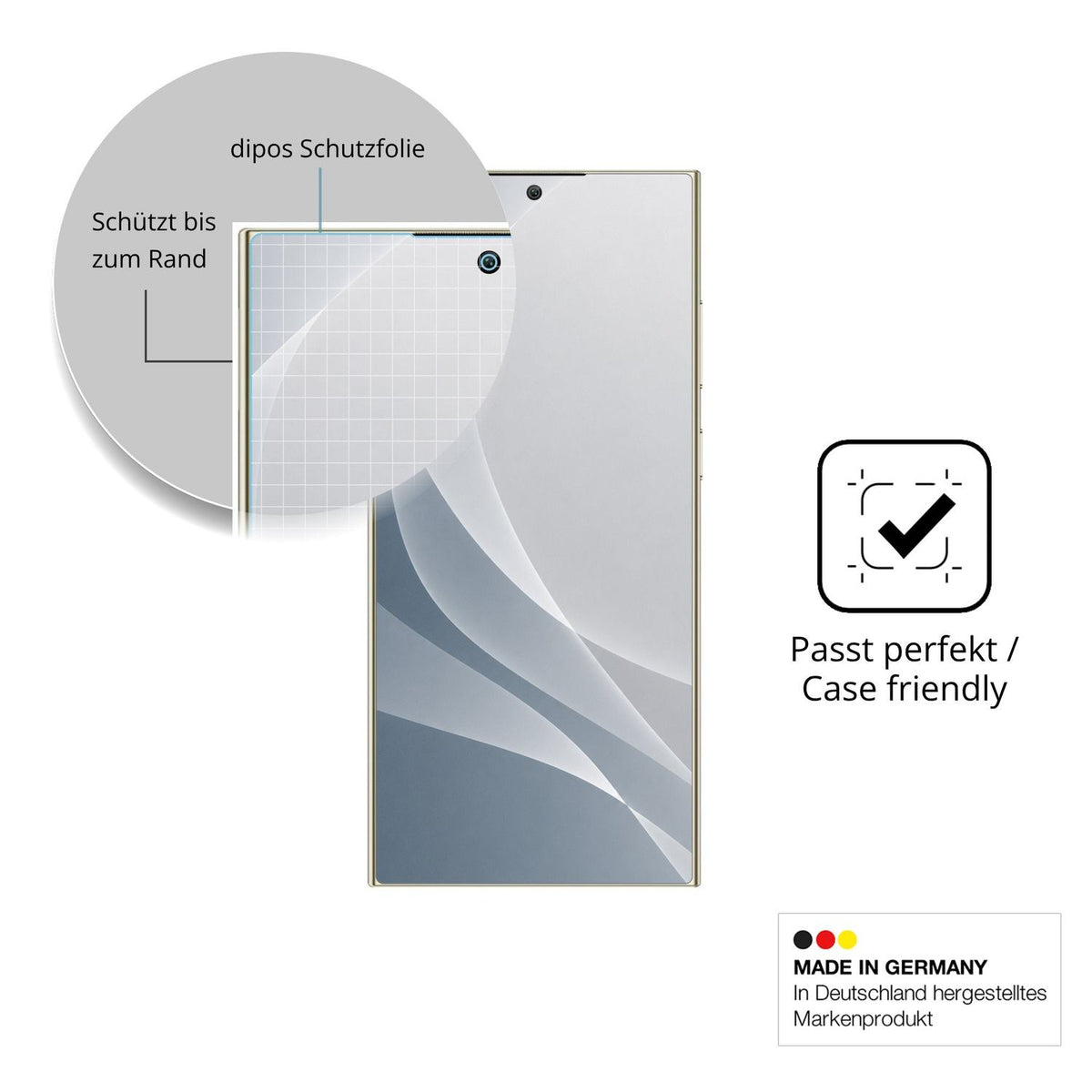 Schutzglasfolie mit optimaler Passform, zur Verwendung mit Hüllen geeignet