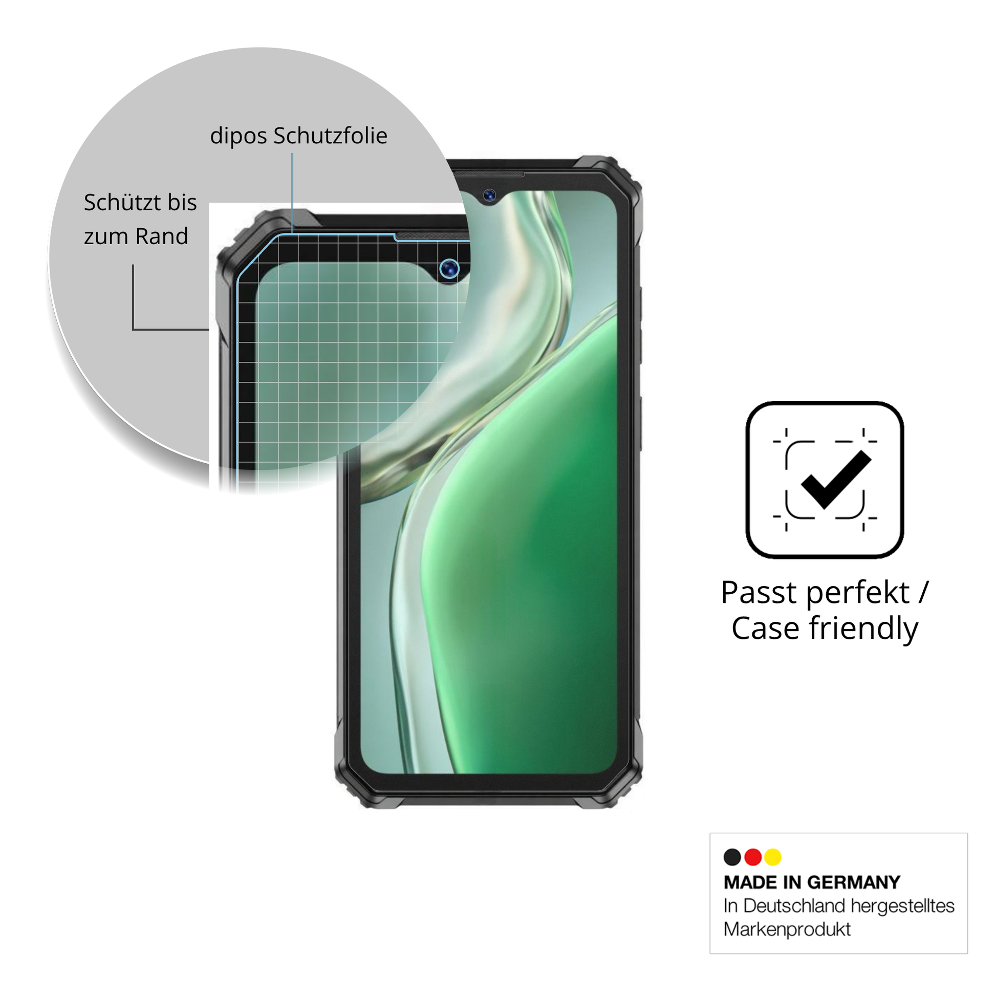 Schutzglasfolie mit optimaler Passform, zur Verwendung mit Hüllen geeignet