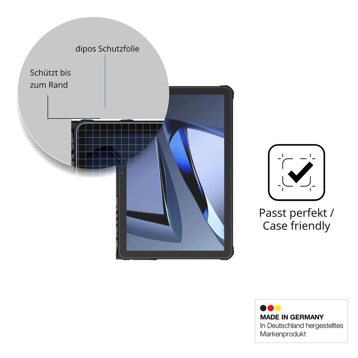 Schutzglasfolie mit optimaler Passform, zur Verwendung mit Hüllen geeignet