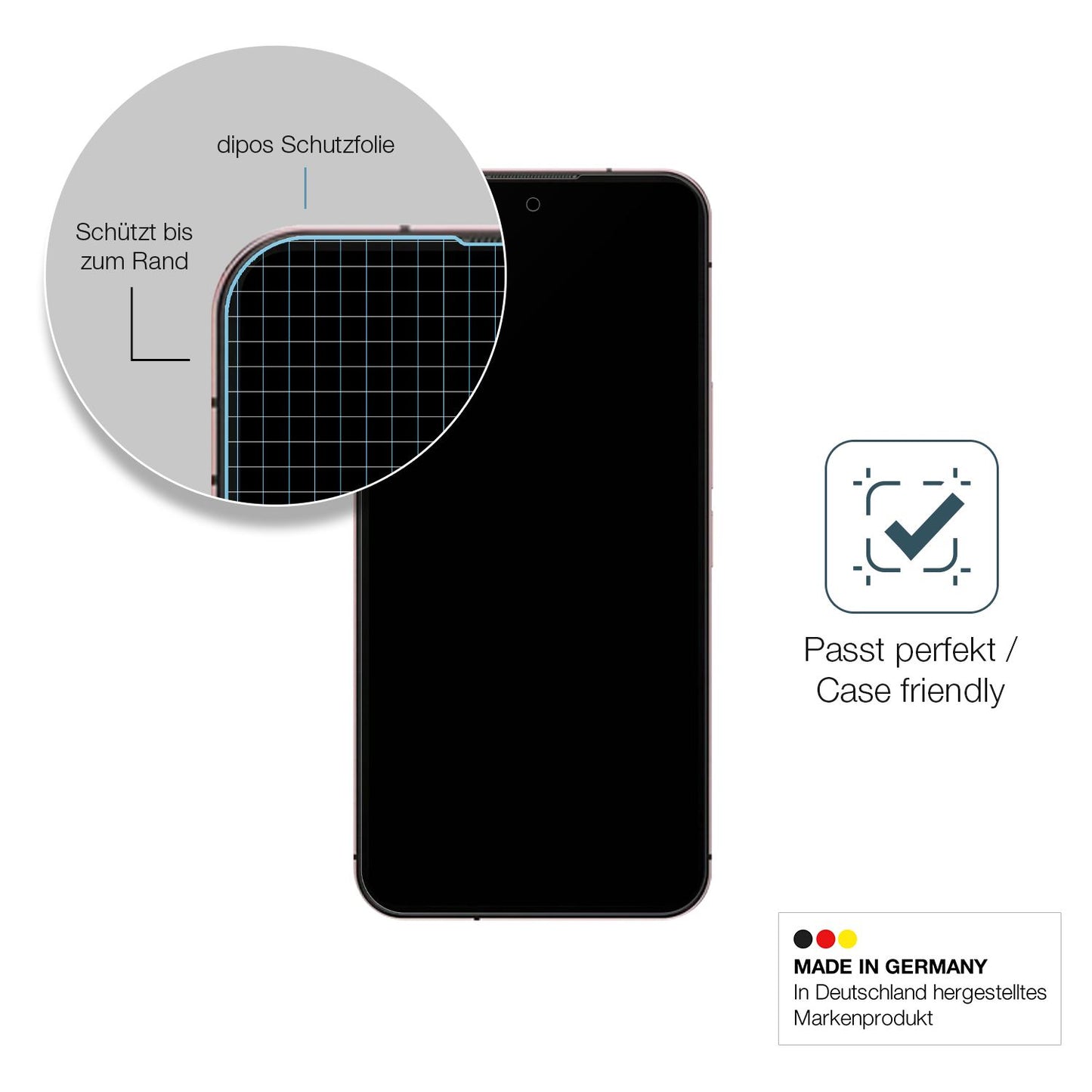 Schutzglasfolie mit optimaler Passform, zur Verwendung mit Hüllen geeignet