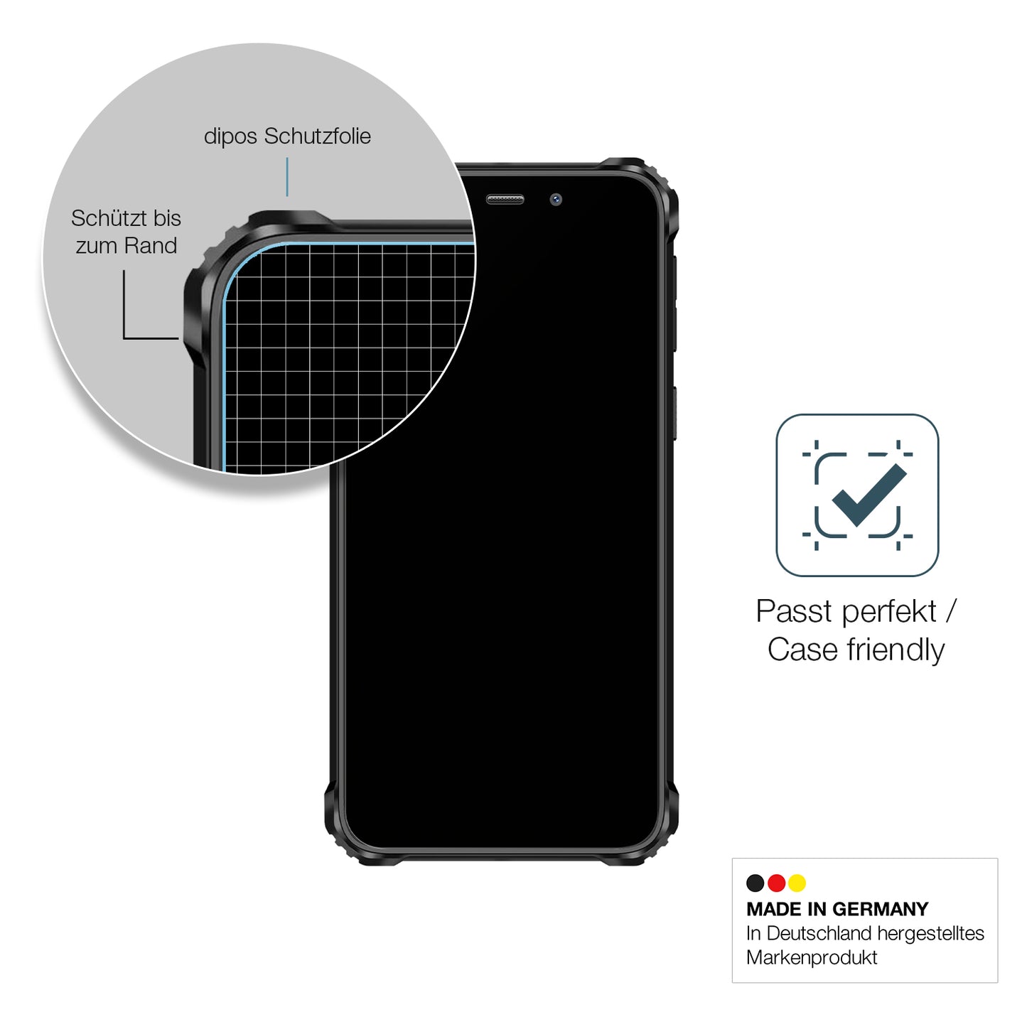 Schutzglasfolie mit optimaler Passform, zur Verwendung mit Hüllen geeignet