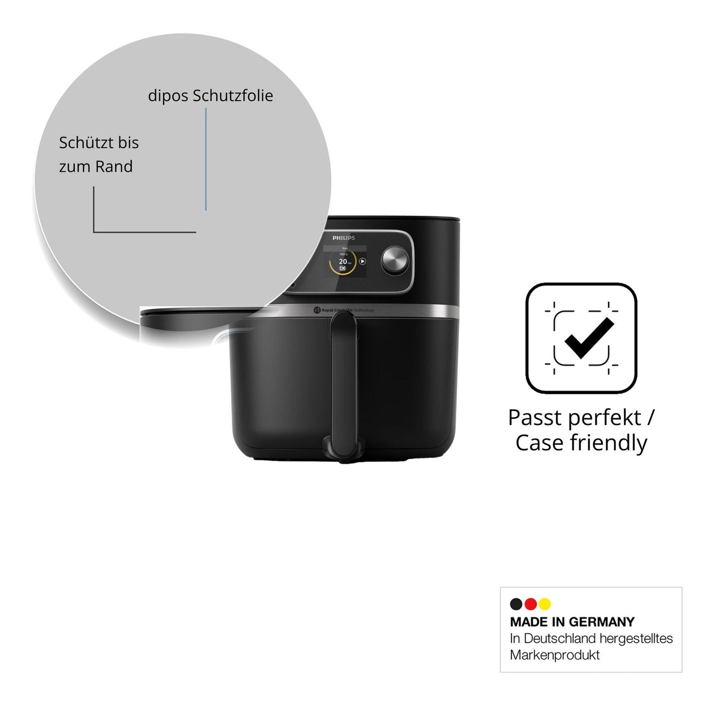 Schutzglasfolie mit optimaler Passform, zur Verwendung mit Hüllen geeignet