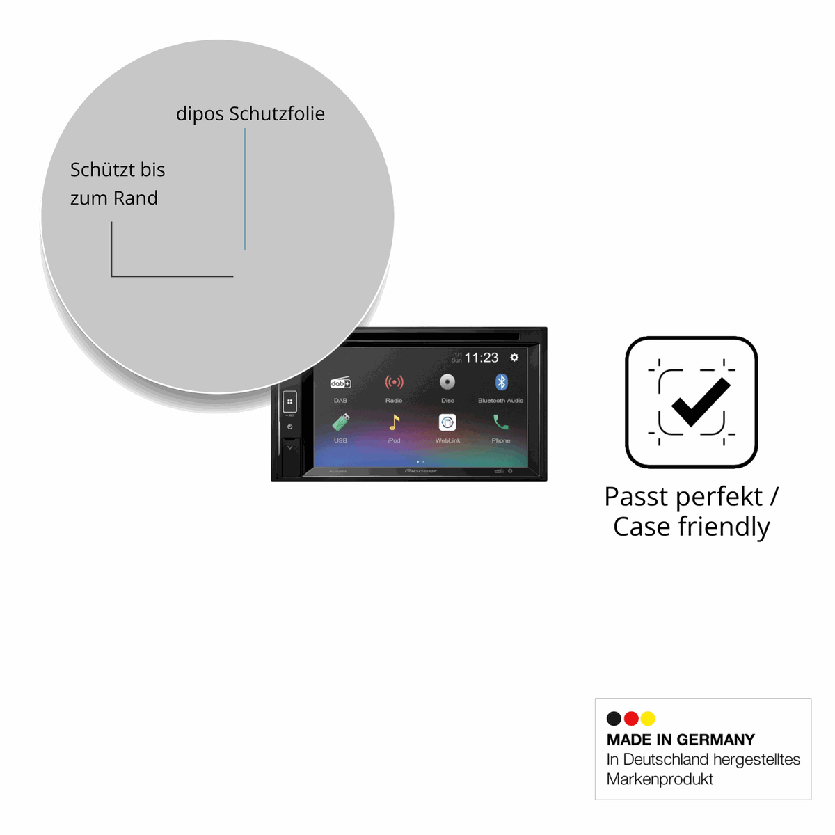 Schutzglasfolie mit optimaler Passform, zur Verwendung mit Hüllen geeignet