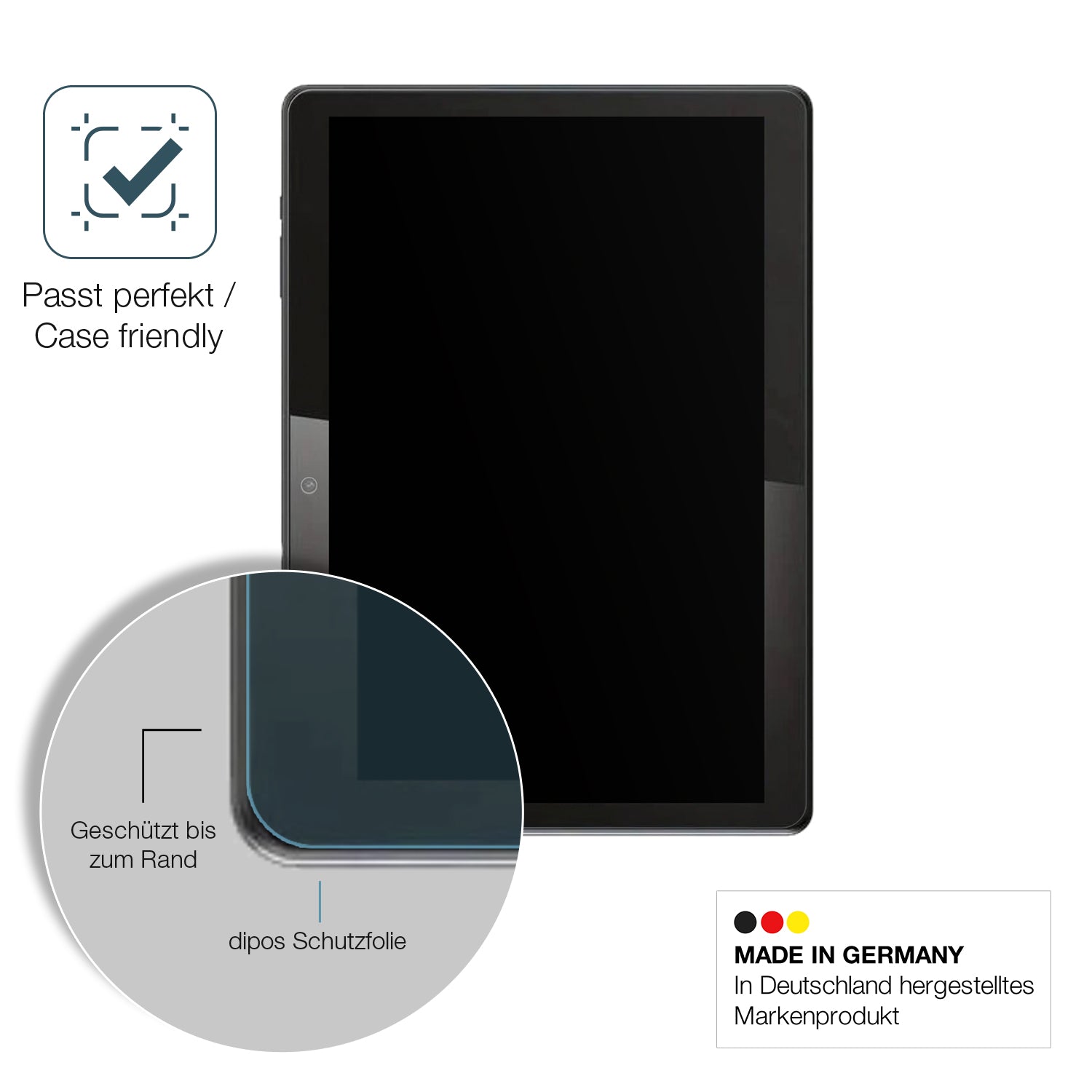 Schutzglasfolie mit optimaler Passform, zur Verwendung mit Hüllen geeignet