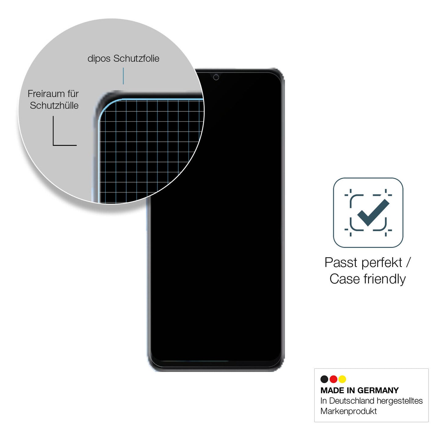 Schutzglasfolie mit optimaler Passform, zur Verwendung mit Hüllen geeignet