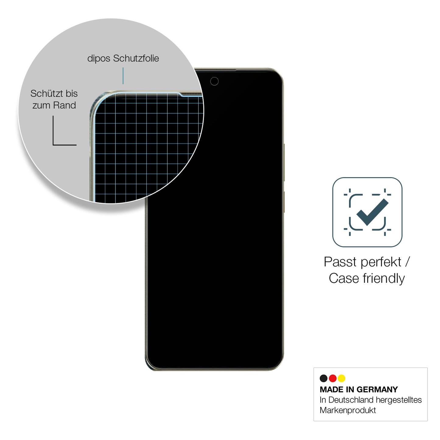 Schutzglasfolie mit optimaler Passform, zur Verwendung mit Hüllen geeignet