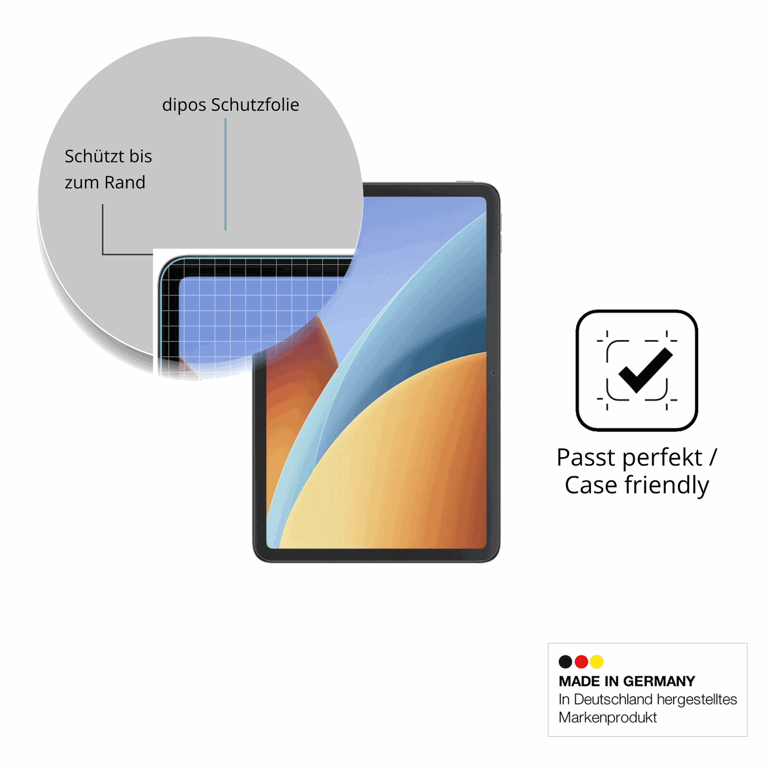 Schutzglasfolie mit optimaler Passform, zur Verwendung mit Hüllen geeignet