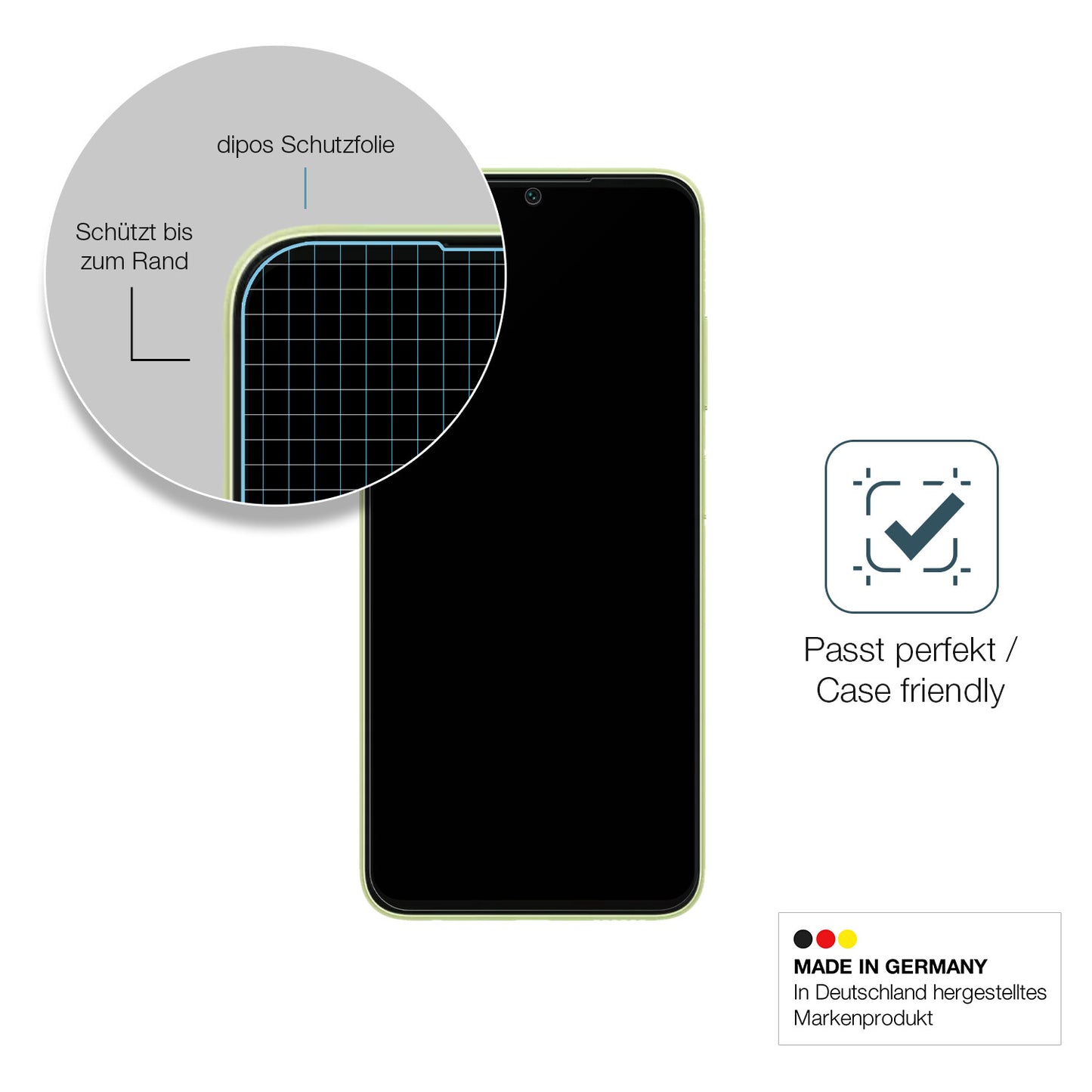 Schutzglasfolie mit optimaler Passform, zur Verwendung mit Hüllen geeignet