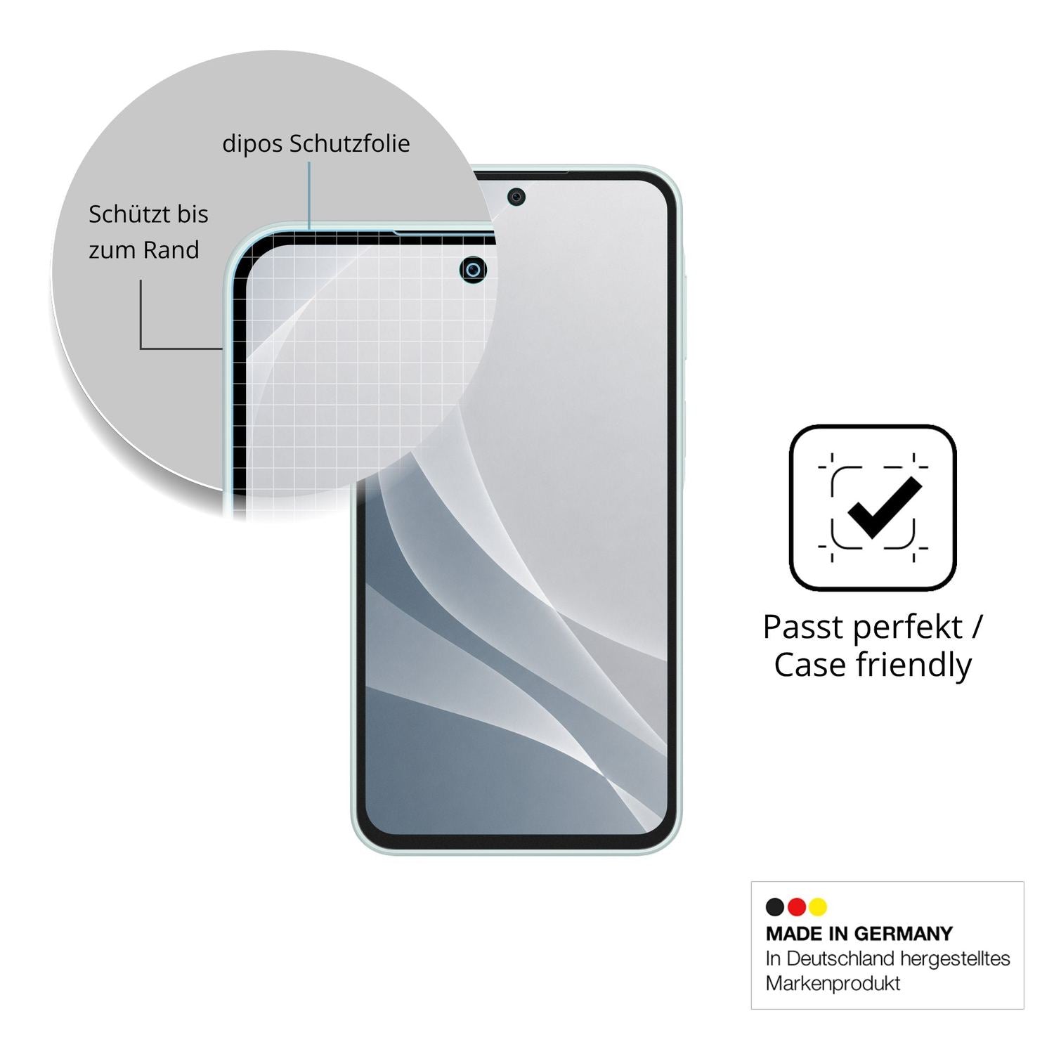 Schutzglasfolie mit optimaler Passform, zur Verwendung mit Hüllen geeignet